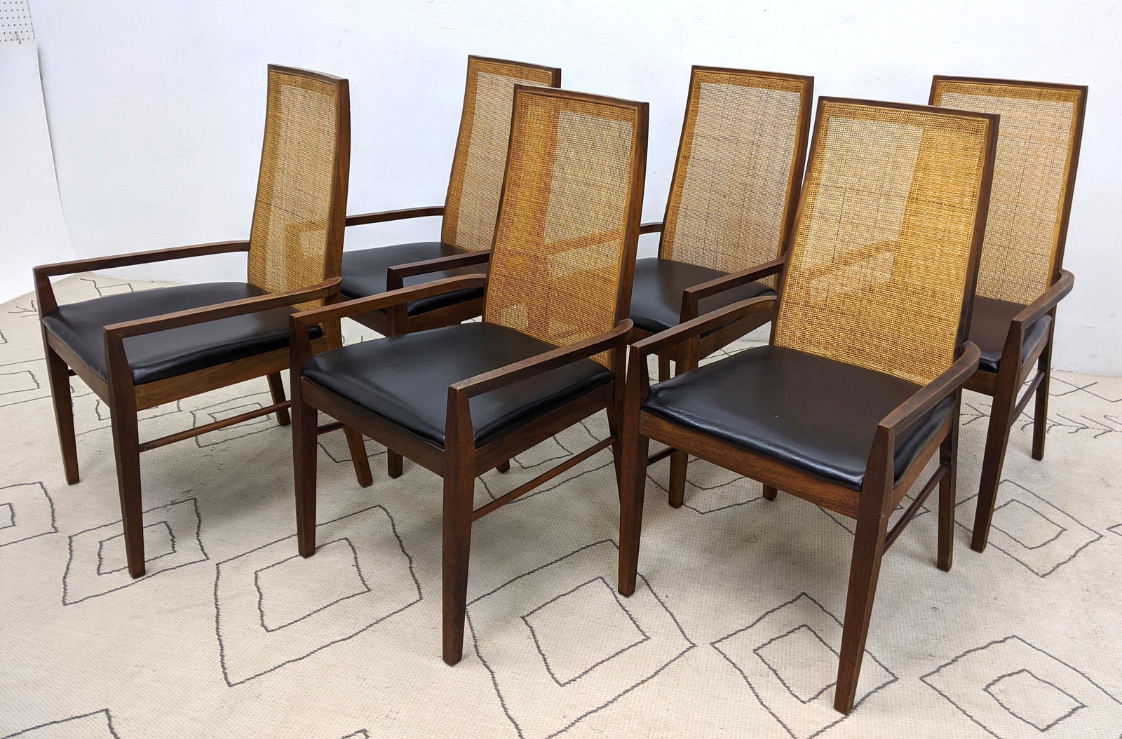 set 6 American Modern Walnut Dining Chairs.  Tall Cane (1 of 15)