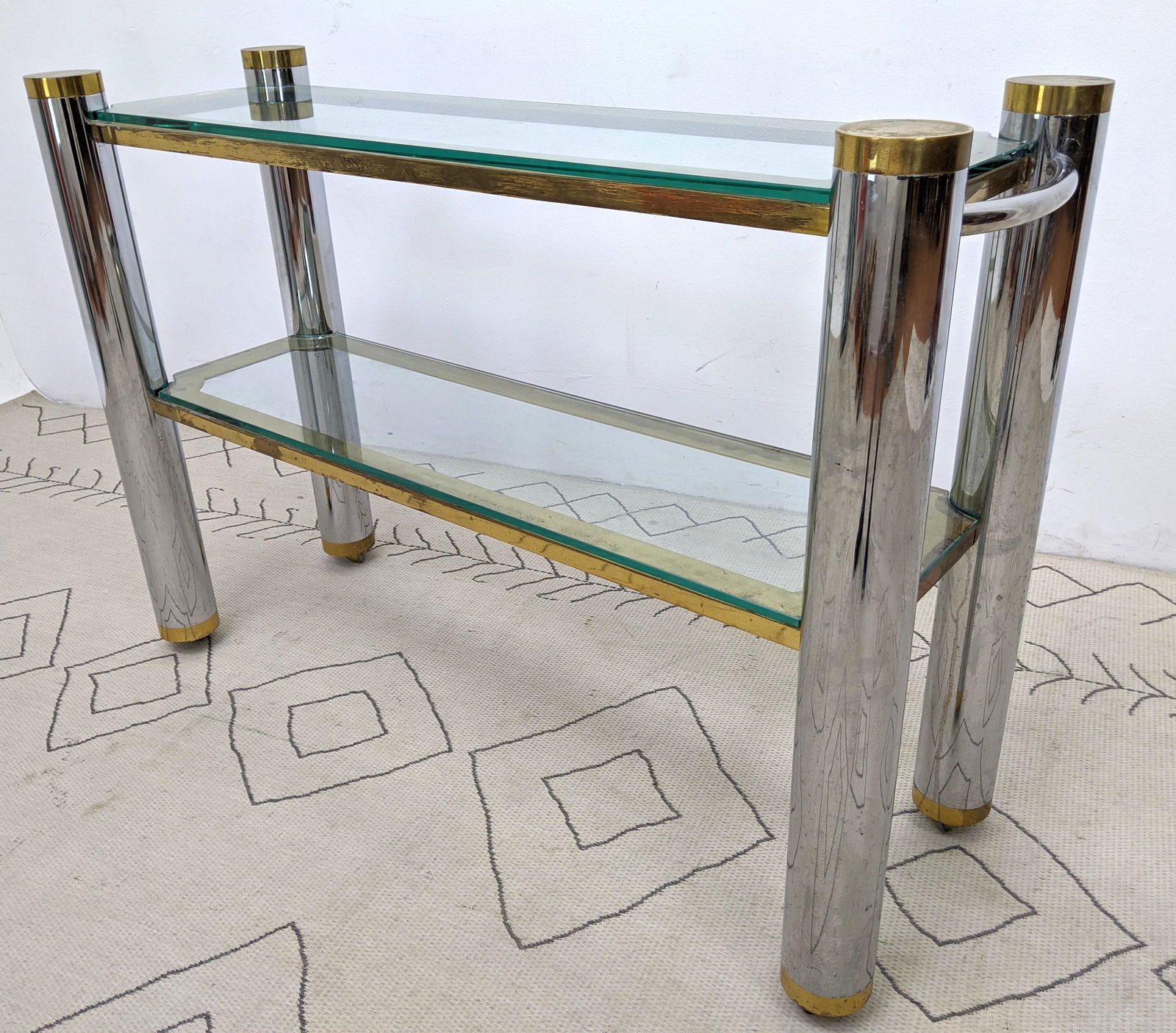 Karl Springer Attributed Console Table.  Brass and Stee (1 of 11)