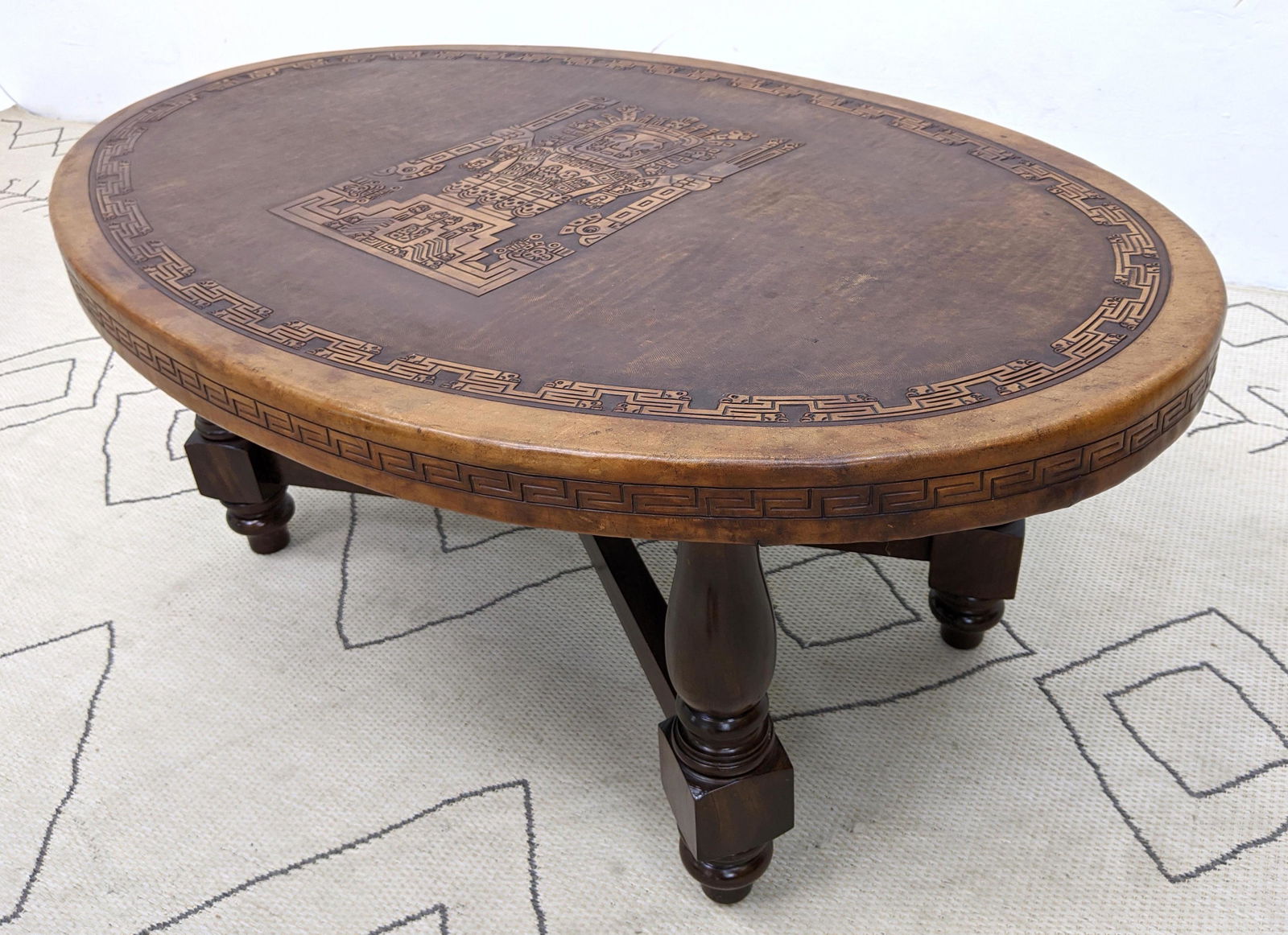 ANGEL PAZMINO Tooled Leather Coffee Cocktail Table. (1 of 10)