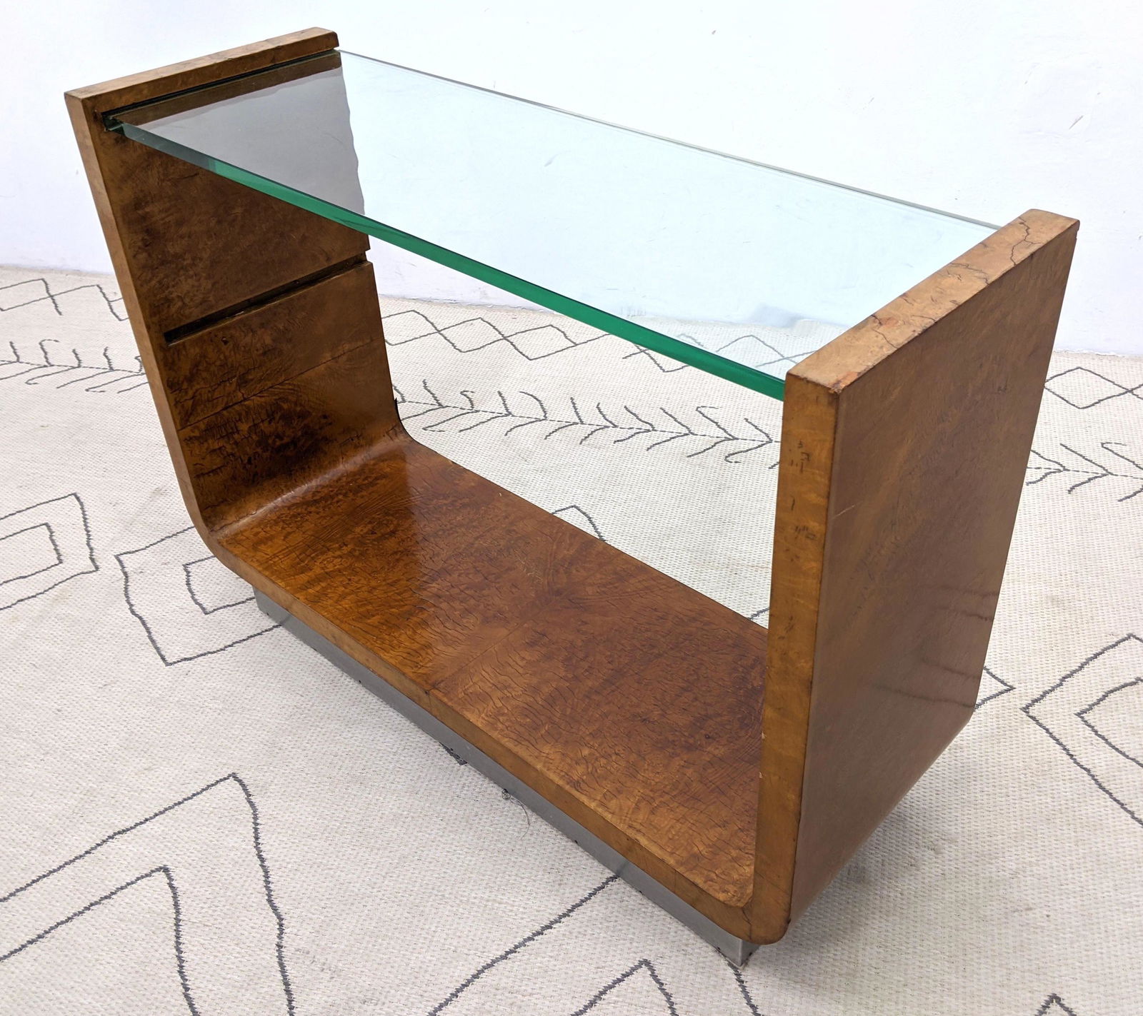Art Deco Console Table With Thick Glass Top. Metal base (1 of 12)