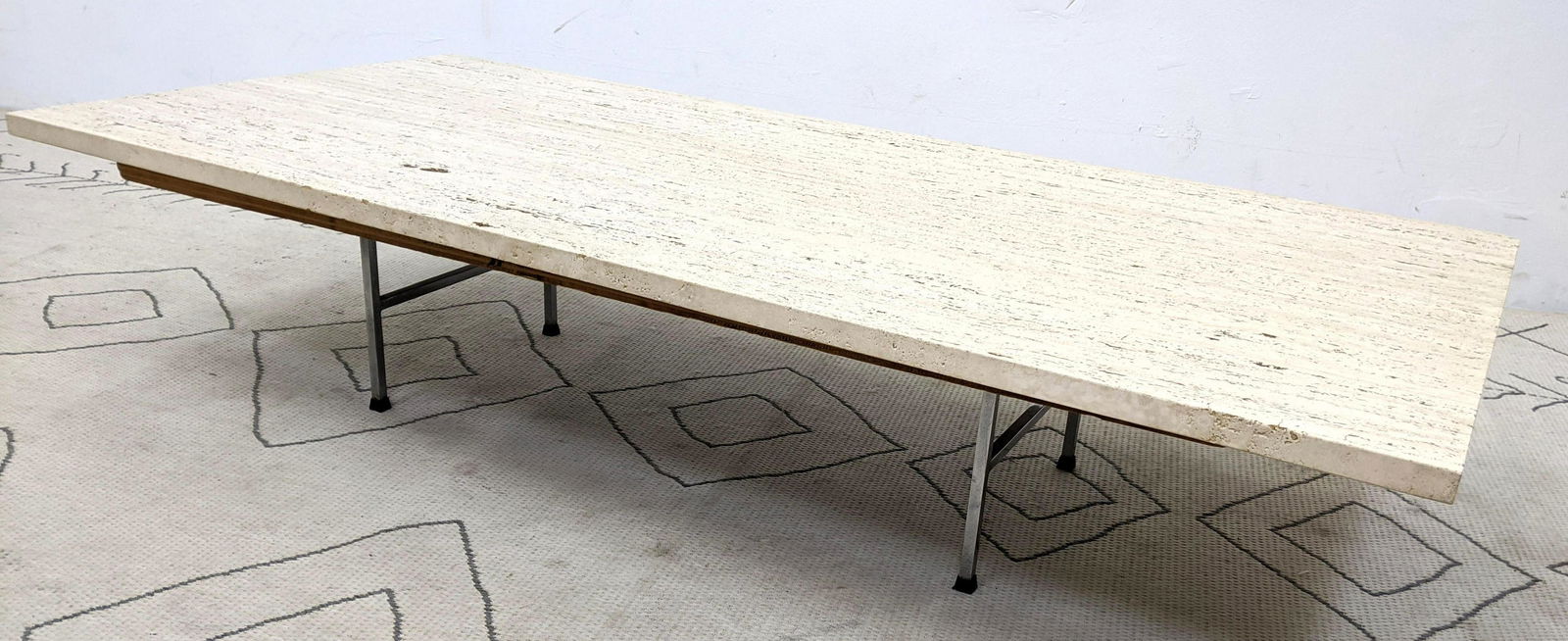 Travertine Slab Coffee Table.  Top on wood board with m (1 of 6)