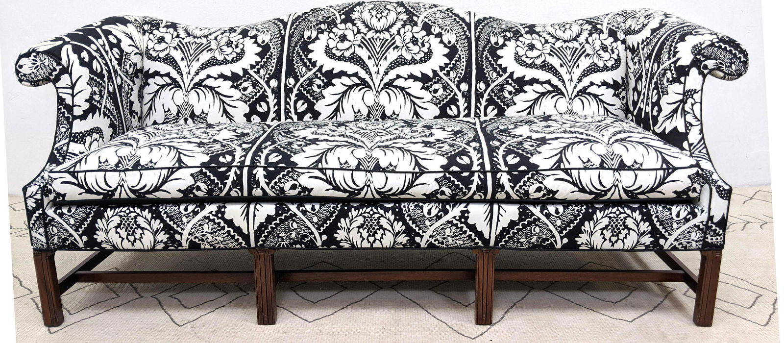 Camel back sofa with MARIMEKKO Fandango upholstery. Bla (1 of 11)