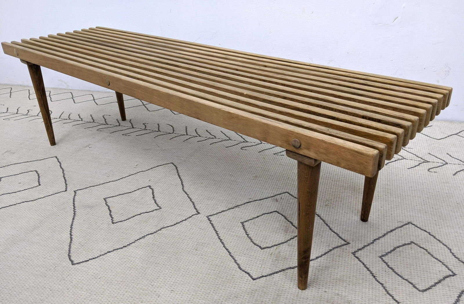 American Modern Walnut Slat Bench Coffee Table. Tapered (1 of 6)