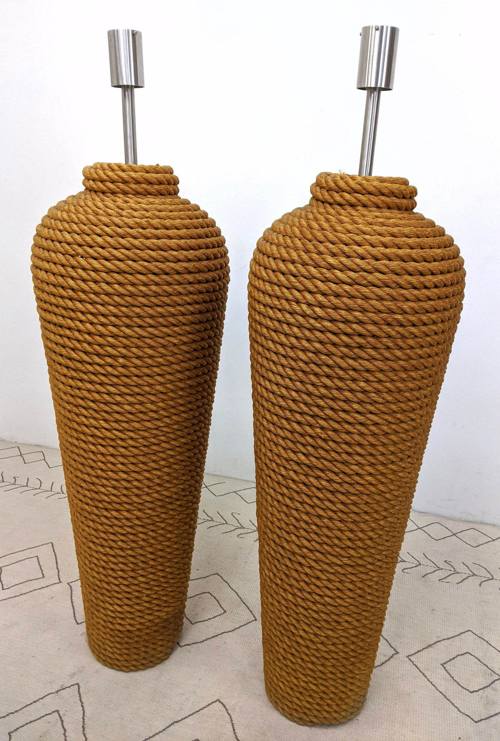 Pair Oversized Wrapped Rope Floor Lamps. No Shades. (1 of 8)