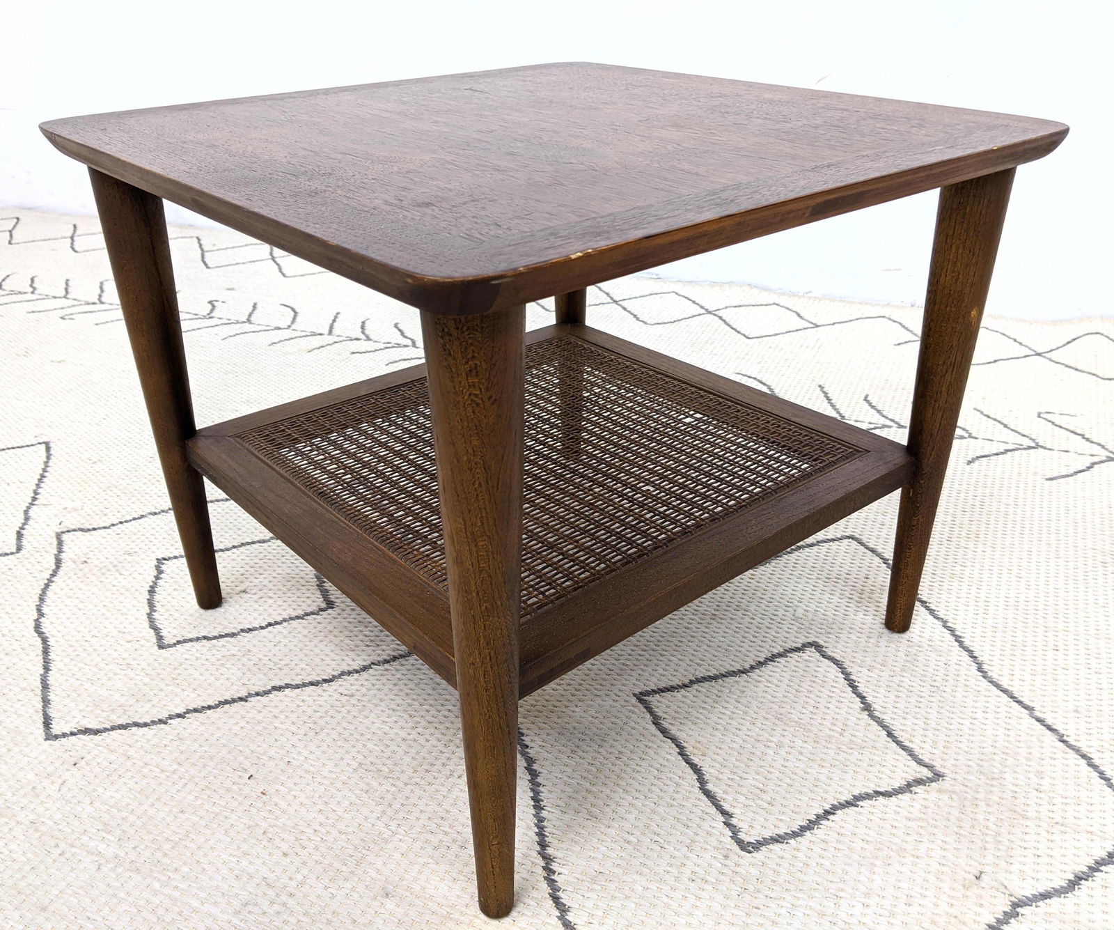 LANE American Modern Side Table with Cane Lower Shelf. (1 of 10)