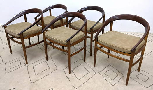 Set 5 P. JEPPESEN Danish Modern Teak Dining Chairs. GEO: Set 5 P. JEPPESEN Danish Modern Teak Dining Chairs. GEORGE TANIER. -- Dimensions: H: 28.5 inches: W: 21.5 inches: D: 19 inches ---