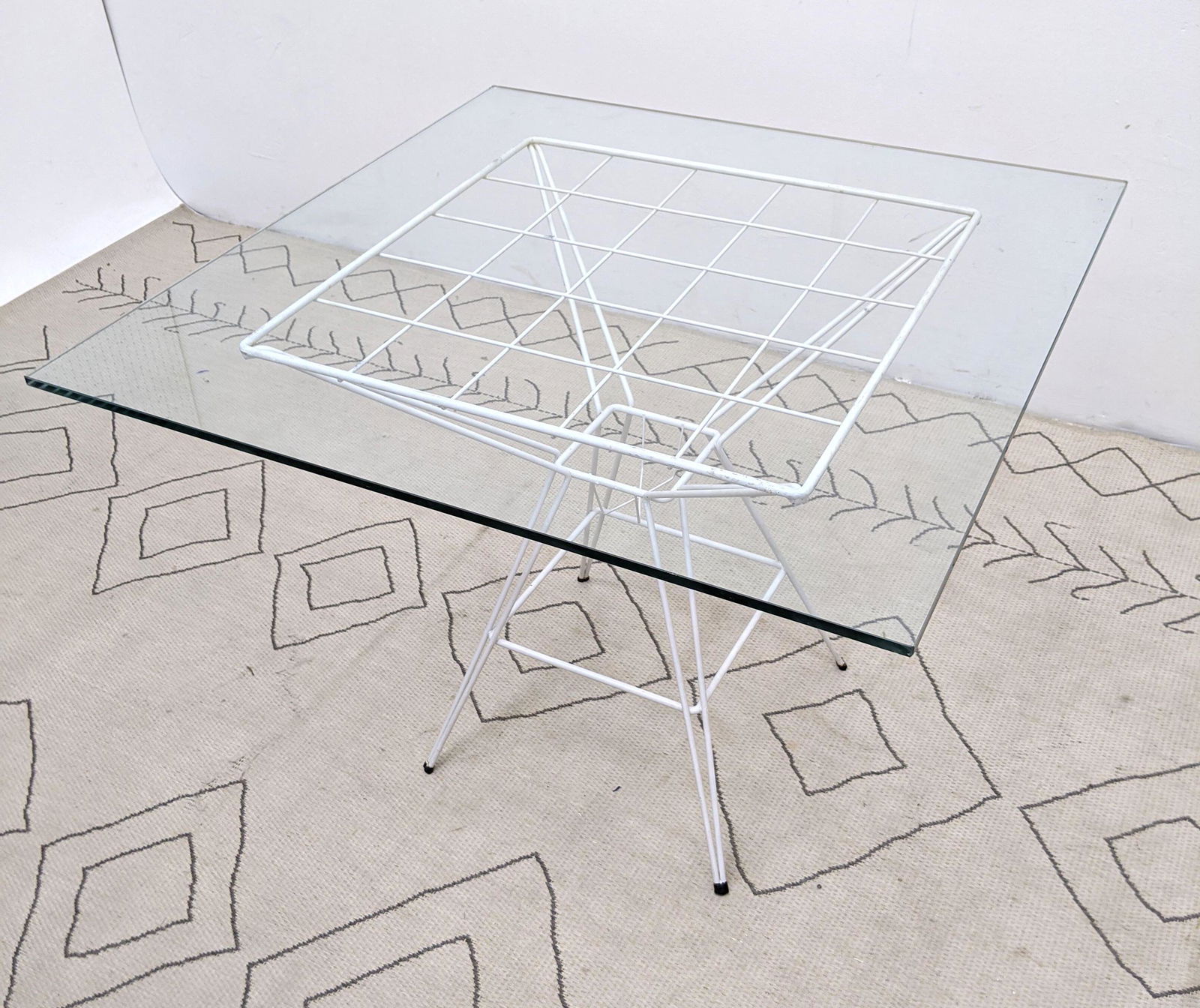 Hairpin Cafe Dining Table with Thick Glass Top. Mid Cen (1 of 10)