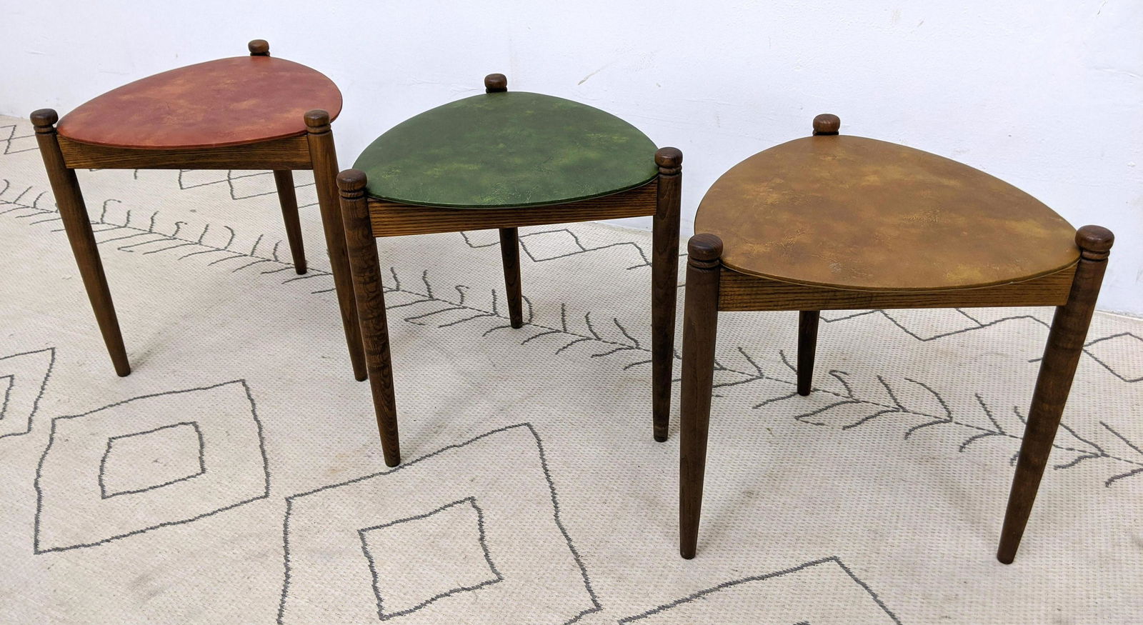 set 3 50Õs Modern Triangle Stools.  Stacking. (1 of 8)
