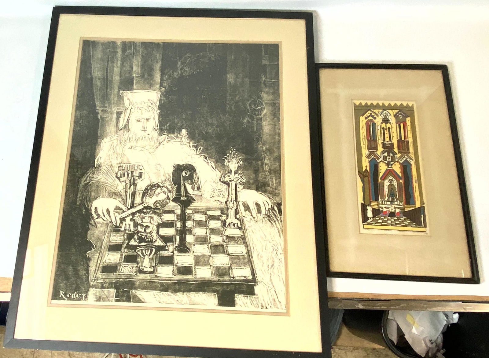 2pcs Mid Century Modern  Prints. REDER and illegible. (1 of 8)