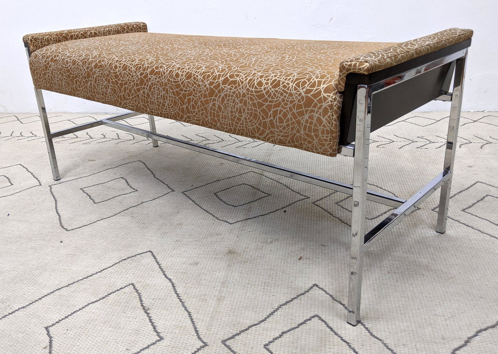 Decorator Designer Bench.  Chrome Wood and Upholstery. (1 of 9)