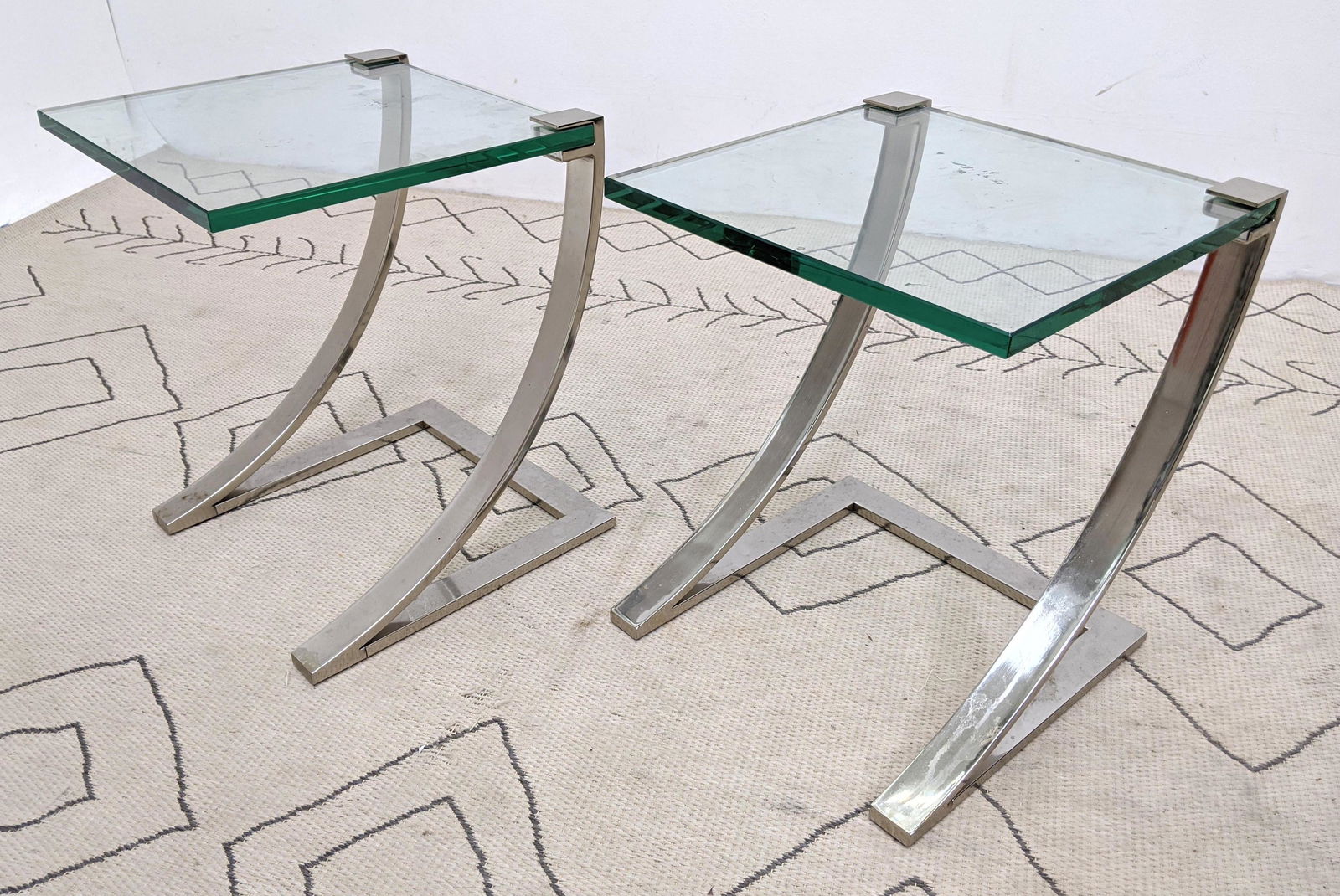 Pair Contemporary Glass and Metal Cantilever Tables. (1 of 13)