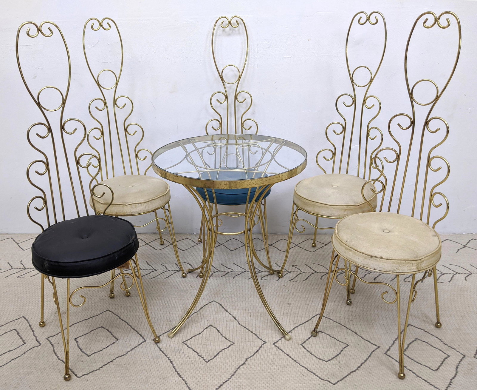 50s Modern Cafe Dining Set with Tall Back Chairs. Glass (1 of 16)