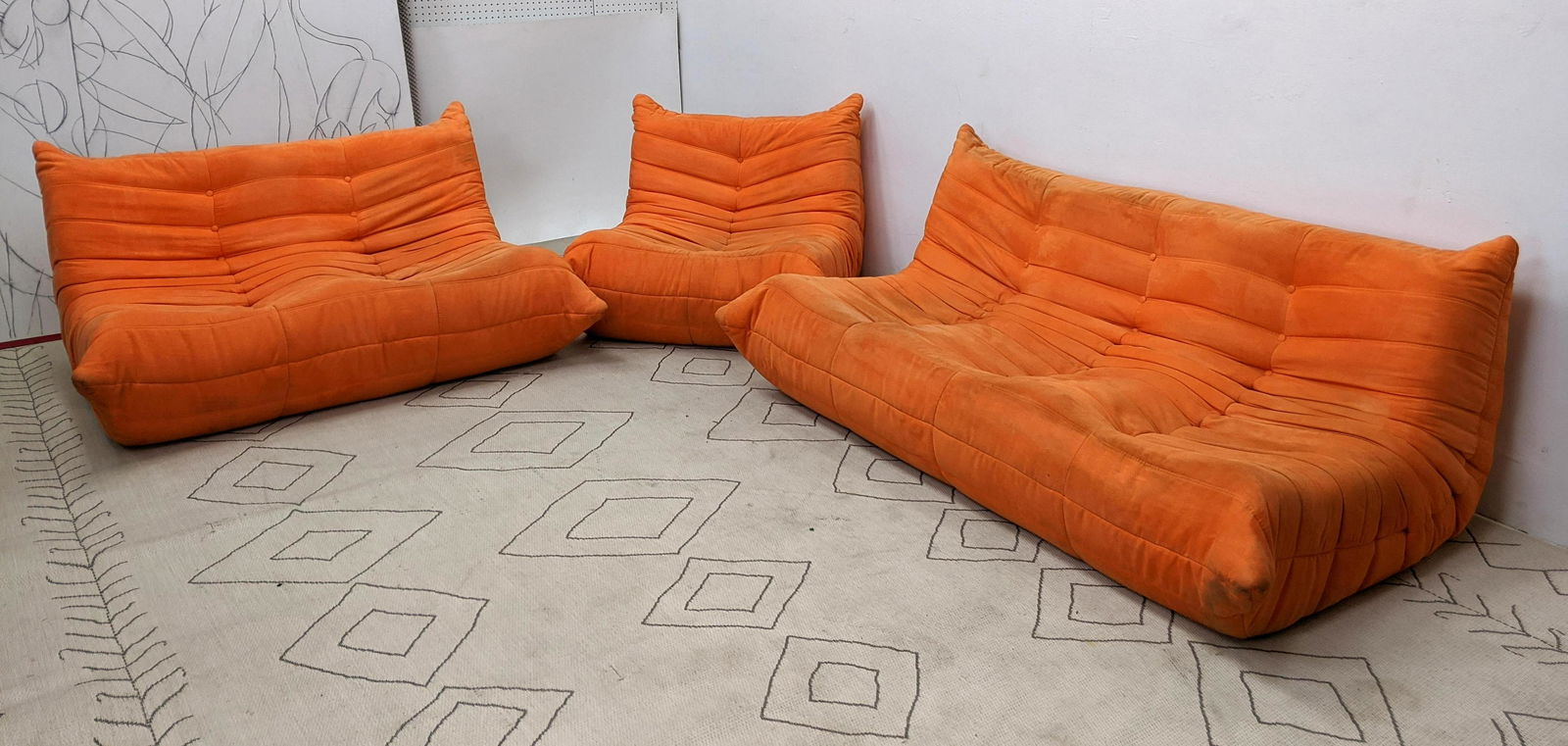 3pc LIGNE ROSET Style Orange Sectional Seating.  Love S (1 of 15)