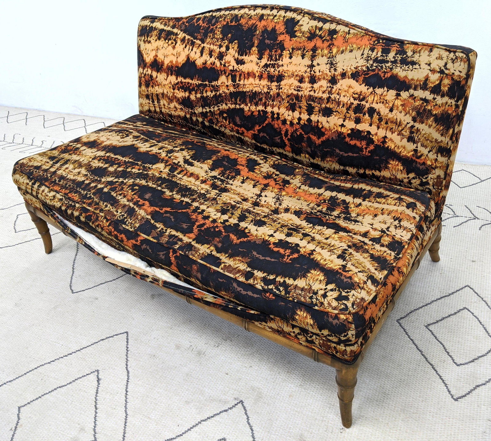 Faux Bamboo Framed Loveseat Sofa.  Arm Less. (1 of 11)