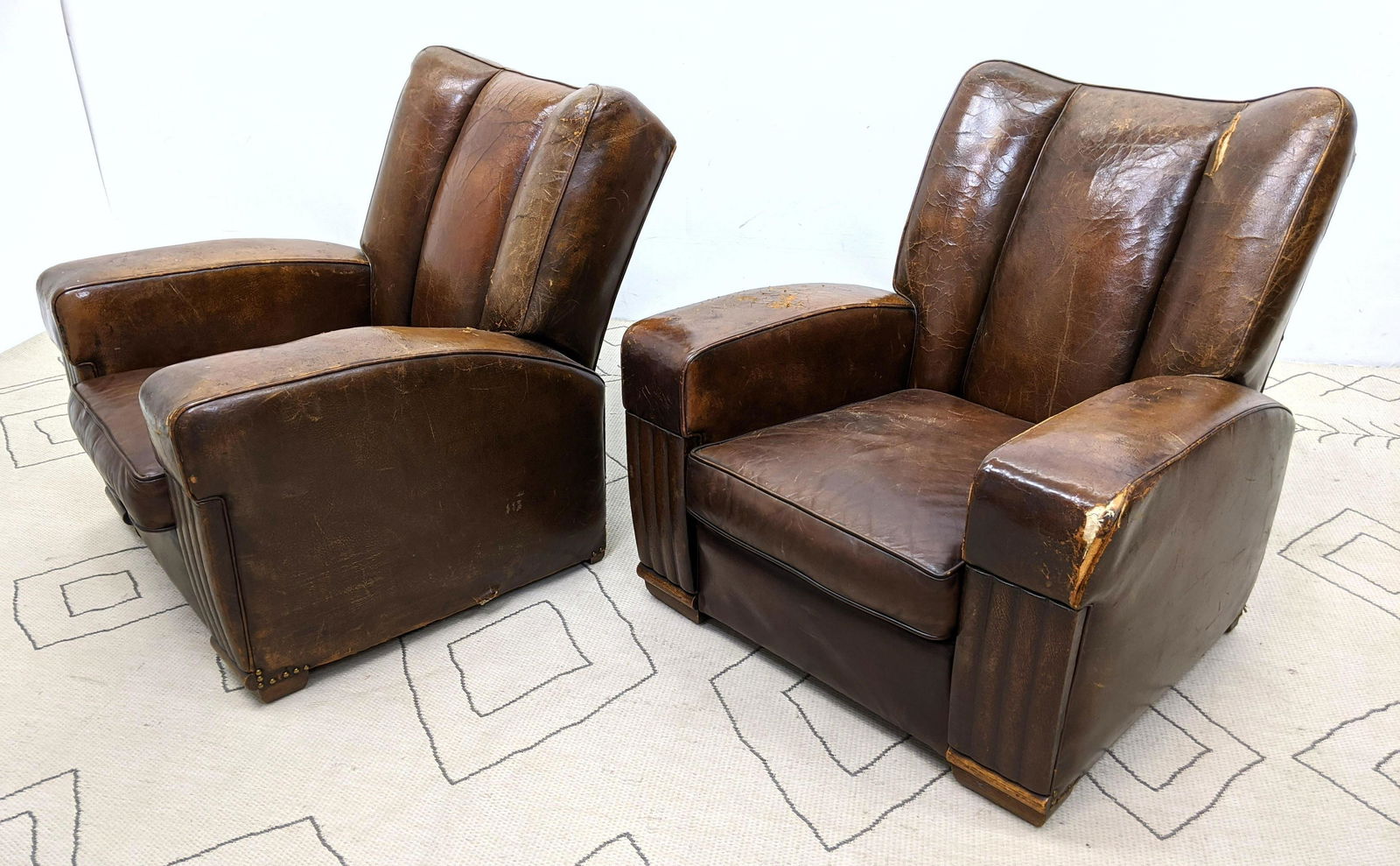 Pr Vintage French Club Chairs. Brown Leather with chann (1 of 13)