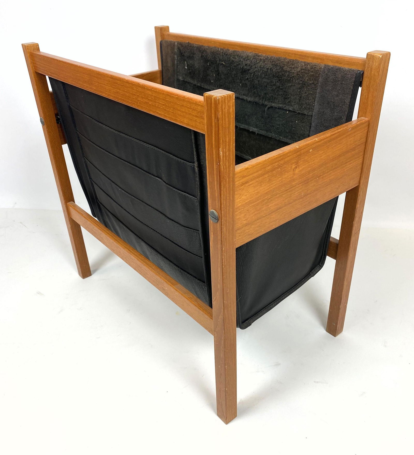 Danish Modern Teak Magazine Holder Rack. Stitched leath (1 of 11)