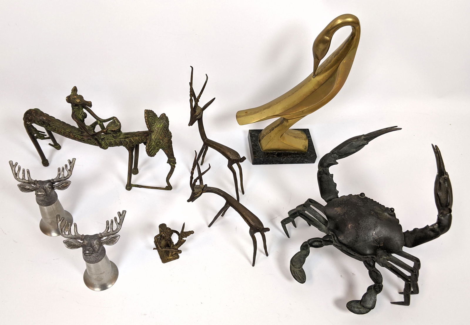 Shelf Lot: 8 pc Collection of metal animals Crab, deer, (1 of 17)