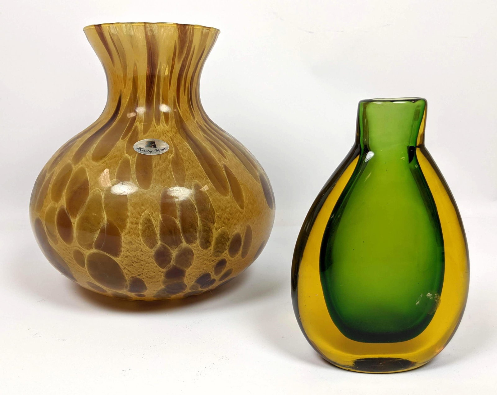 2pc Art glass cased vases Italy unsigned (1 of 10)