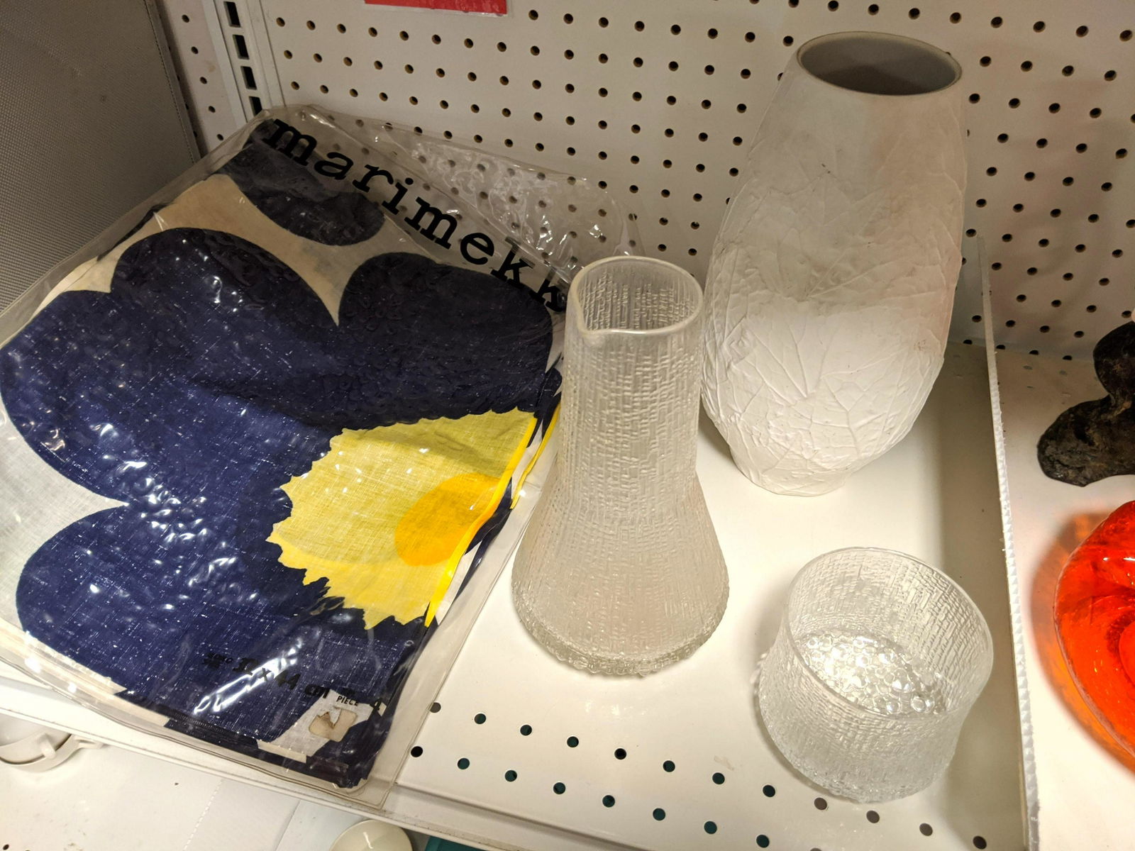 Marimekko and frosted glass.: Marimekko and frosted glass.-- Dimensions: ---