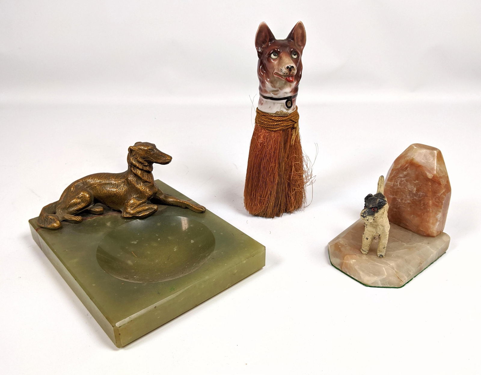 3pcs Dog Motif Table Objects.  Brush,  Bookend, dish. (1 of 12)