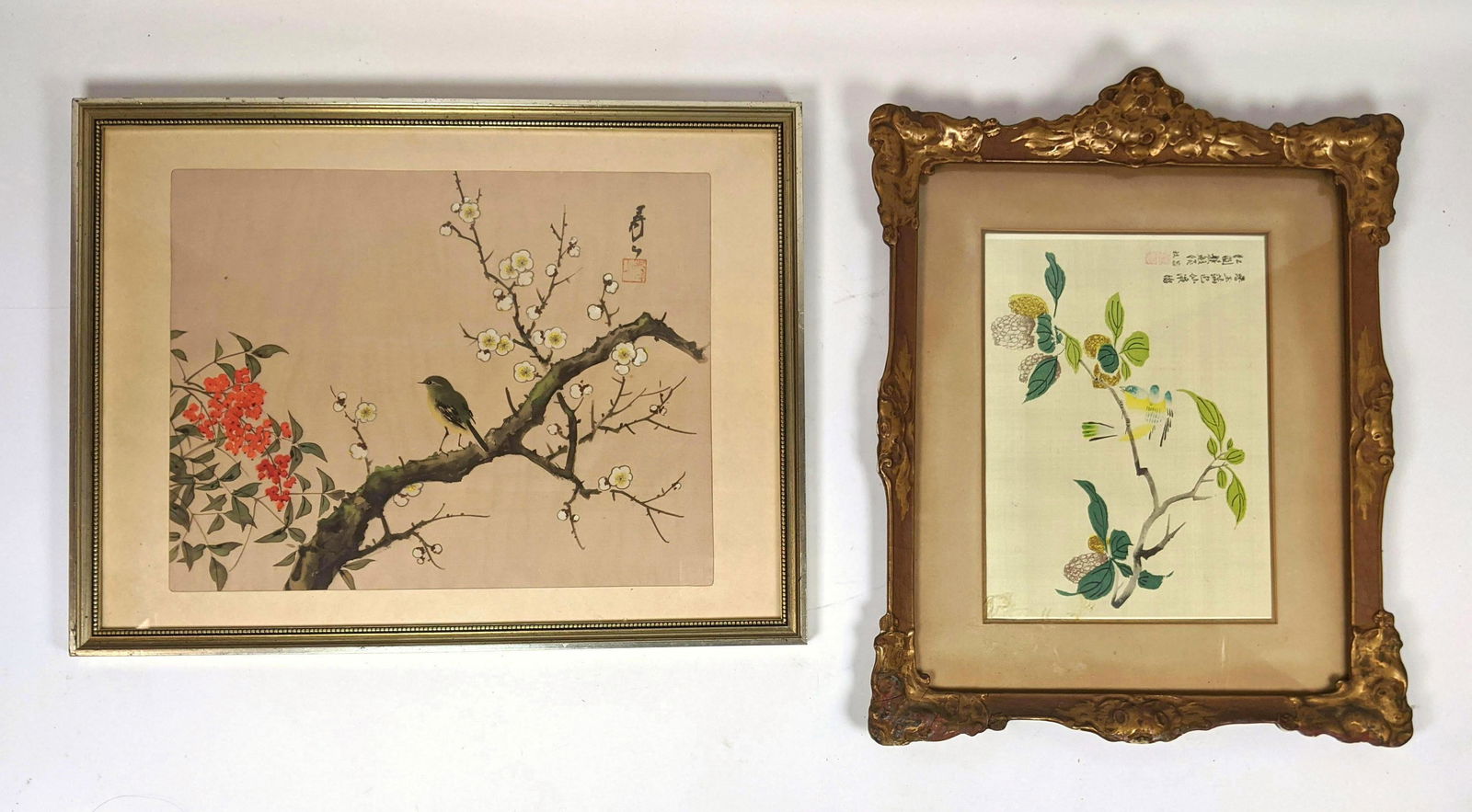 2pcs Asian Painting on Fabric.  Framed under Glass. (1 of 14)