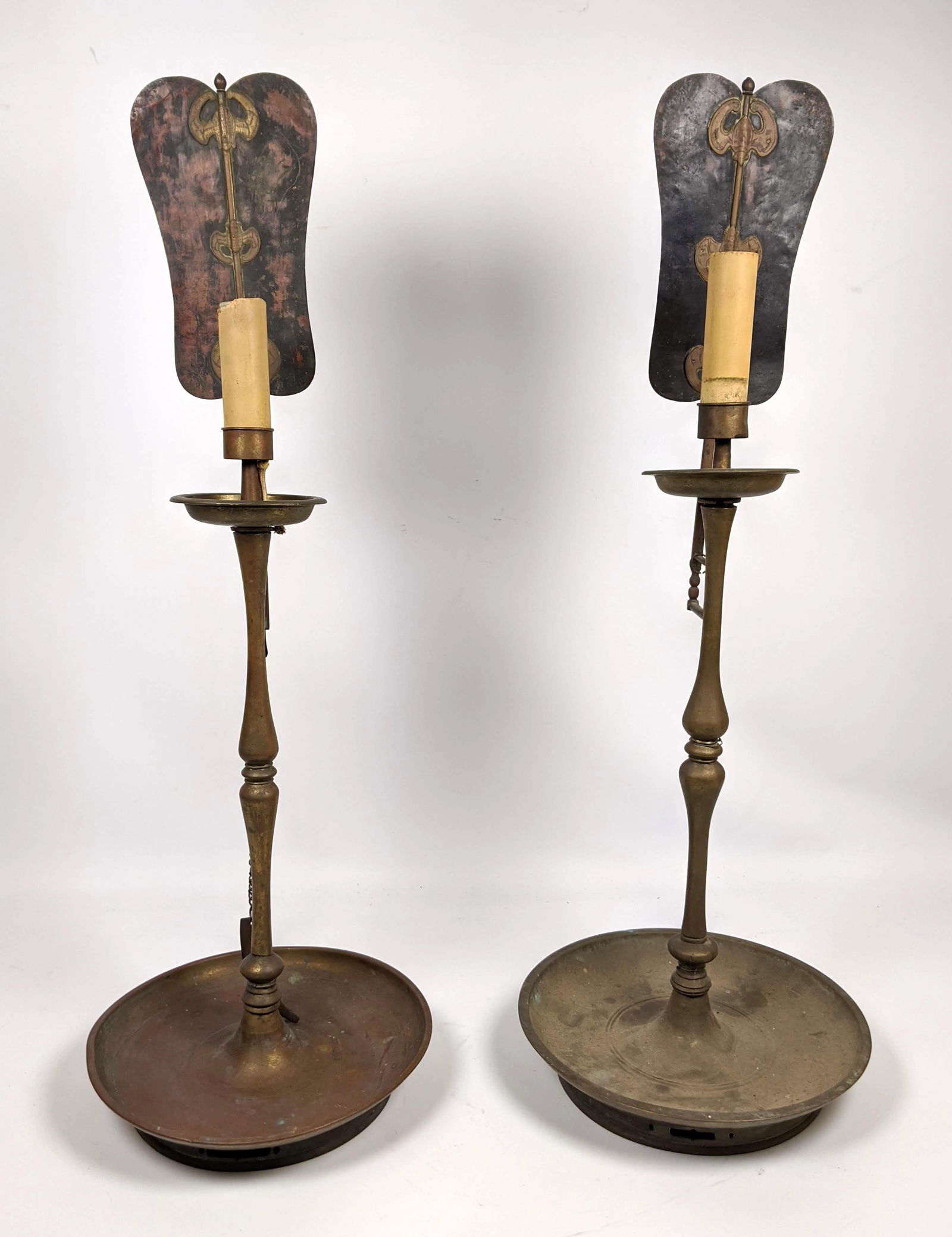 Pair Antique Brass Candle Stands with Flame Screen.   H (1 of 17)