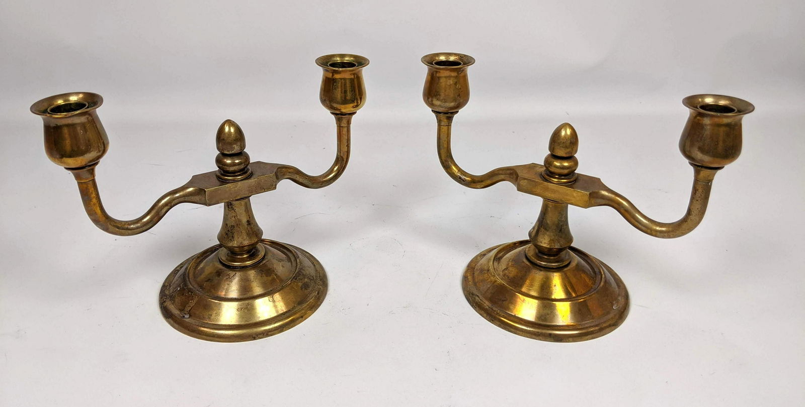 Pair Solid Brass 2 Arm Candle Sticks. World War II. 1st (1 of 10)
