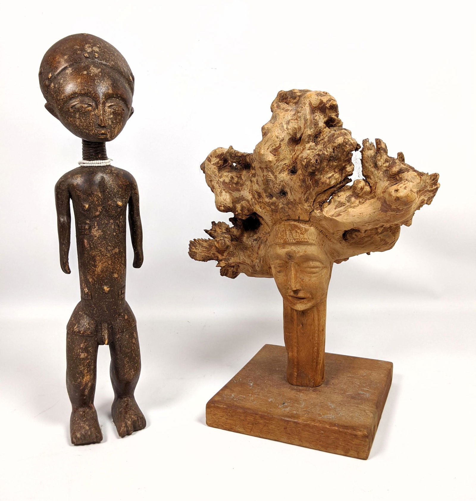2pcs Carved Wood.  Carved root with face and a African (1 of 16)