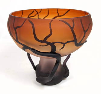 BERNARD KATZ Chalice Root Bowl. Art Glass. Signed.: BERNARD KATZ Chalice Root Bowl. Art Glass. Signed.-- Dimensions: H: 10.25 inches: W: 10.25 inches: D: 10.25 inches ---