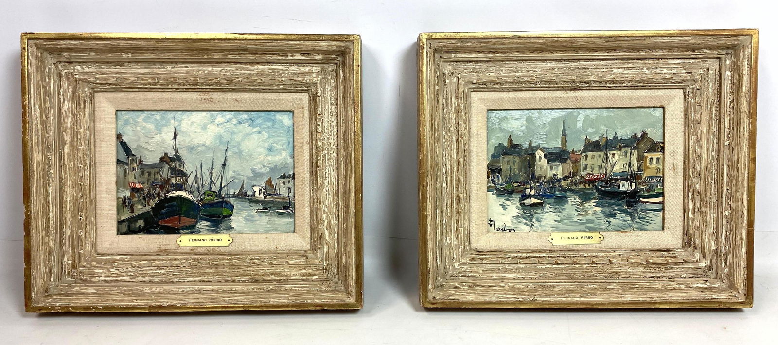 2pcs FERNAND HERBO Oil Paintings on Board. Harbor Scene (1 of 19)
