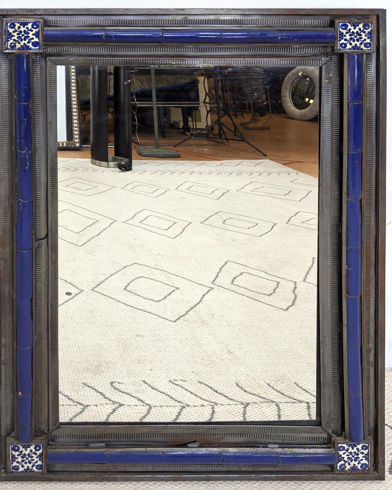 Vintage Tin Wall Mirror with Blue Highlights. (1 of 11)