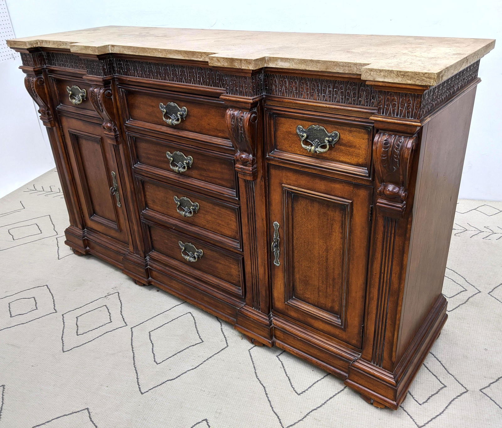 Large HICKORY WHITE Sideboard Buffet Cabinet.  Stone To (1 of 19)
