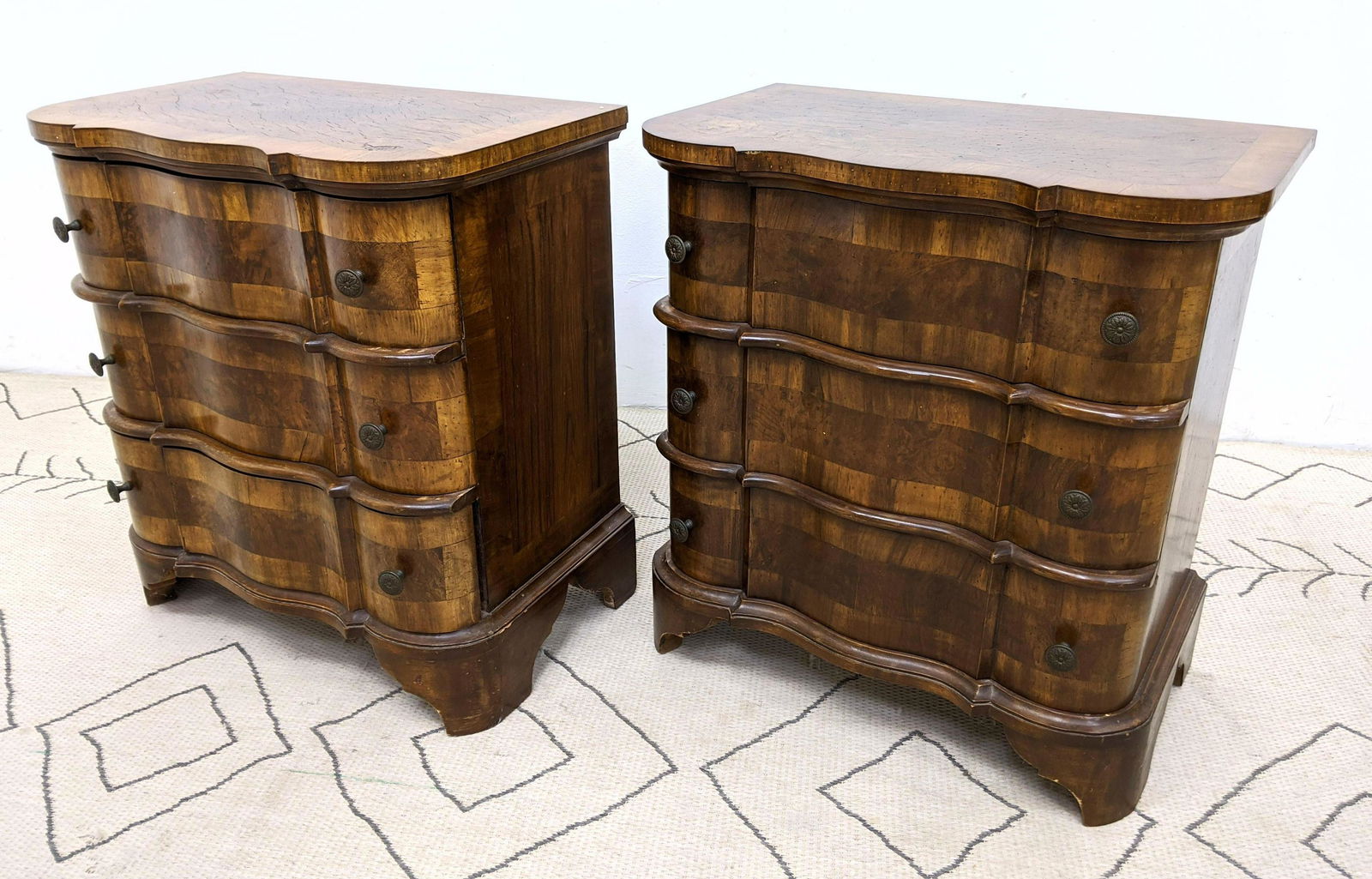 Pair Italian Style Burl Wood Side Table Stands. Shaped (1 of 14)