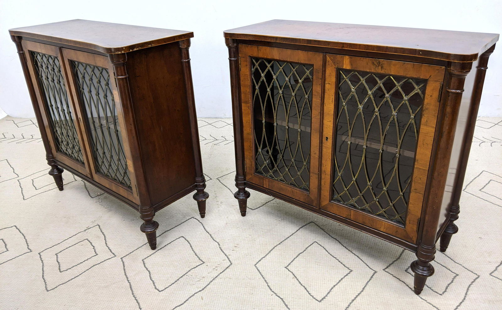 Pair Empire Style 2 Door Cabinet Bookcases. Metal latti (1 of 15)