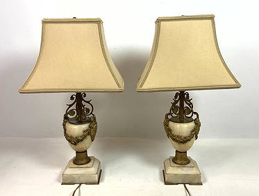 Pair French Empire Style Table Lamps. Alabaster and Br (1 of 13)