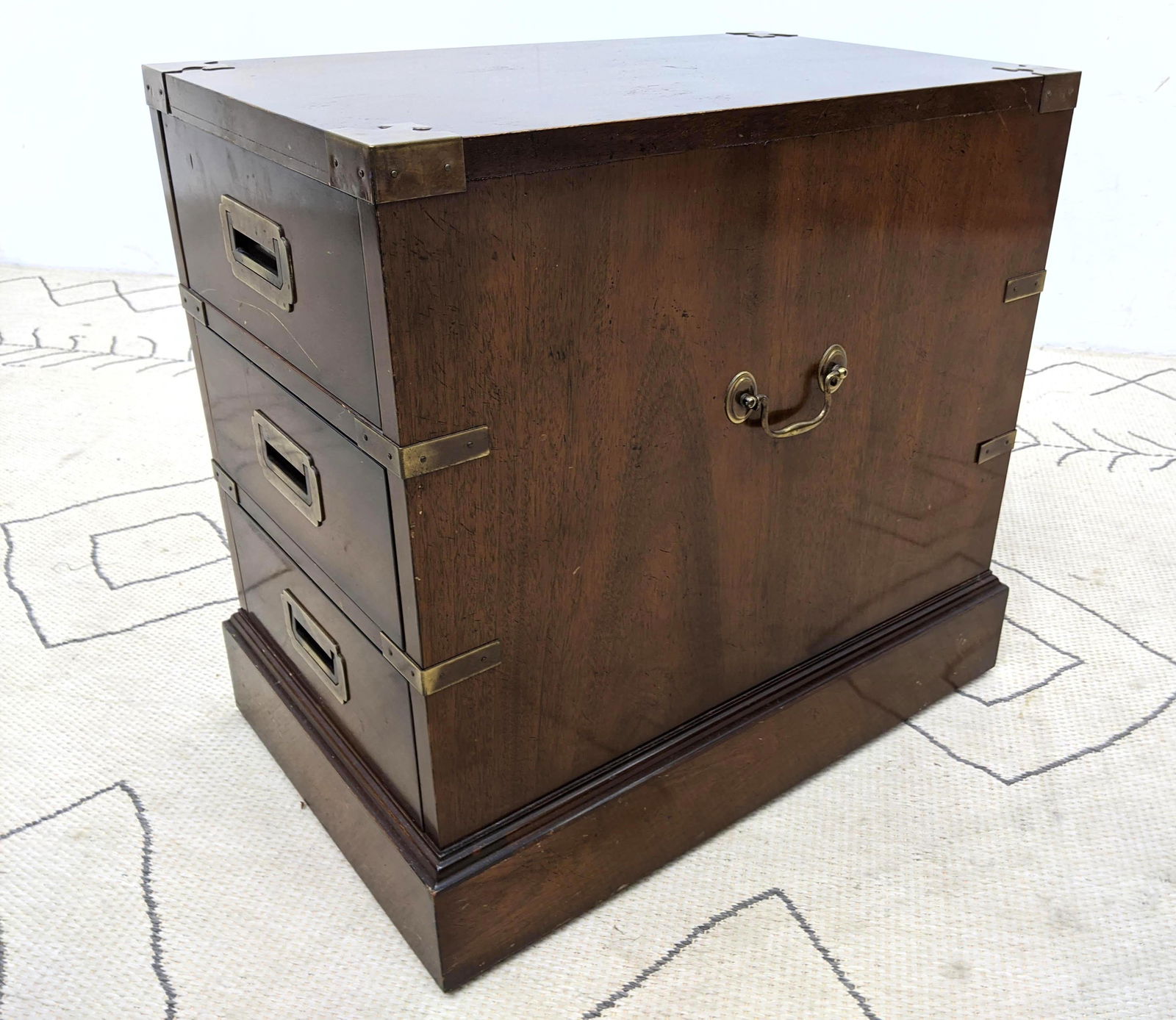 Campaign Style 3 Drawer Side Cabinet.  Metal Mounted. (1 of 10)