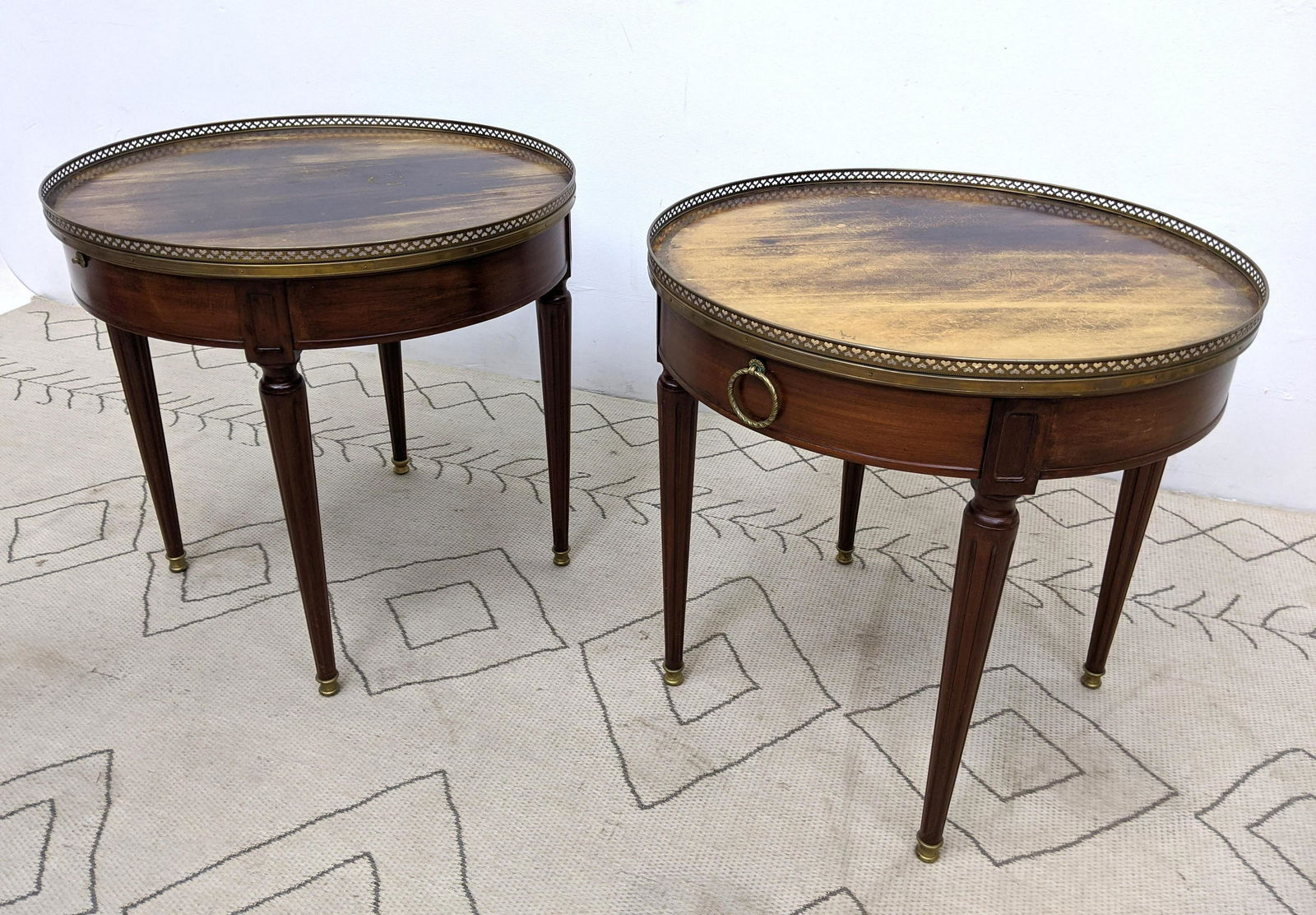 Pair HERITAGE HENREDON Leather Top Tables with Brass Ga (1 of 12)