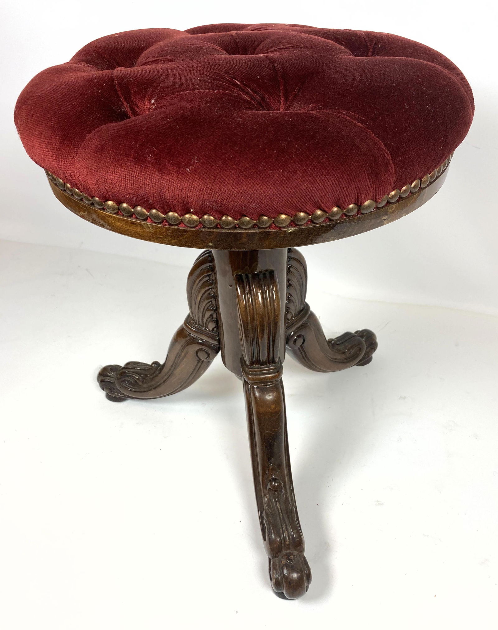 Tufted Velvet Piano Stool with Carved Legs. (1 of 11)