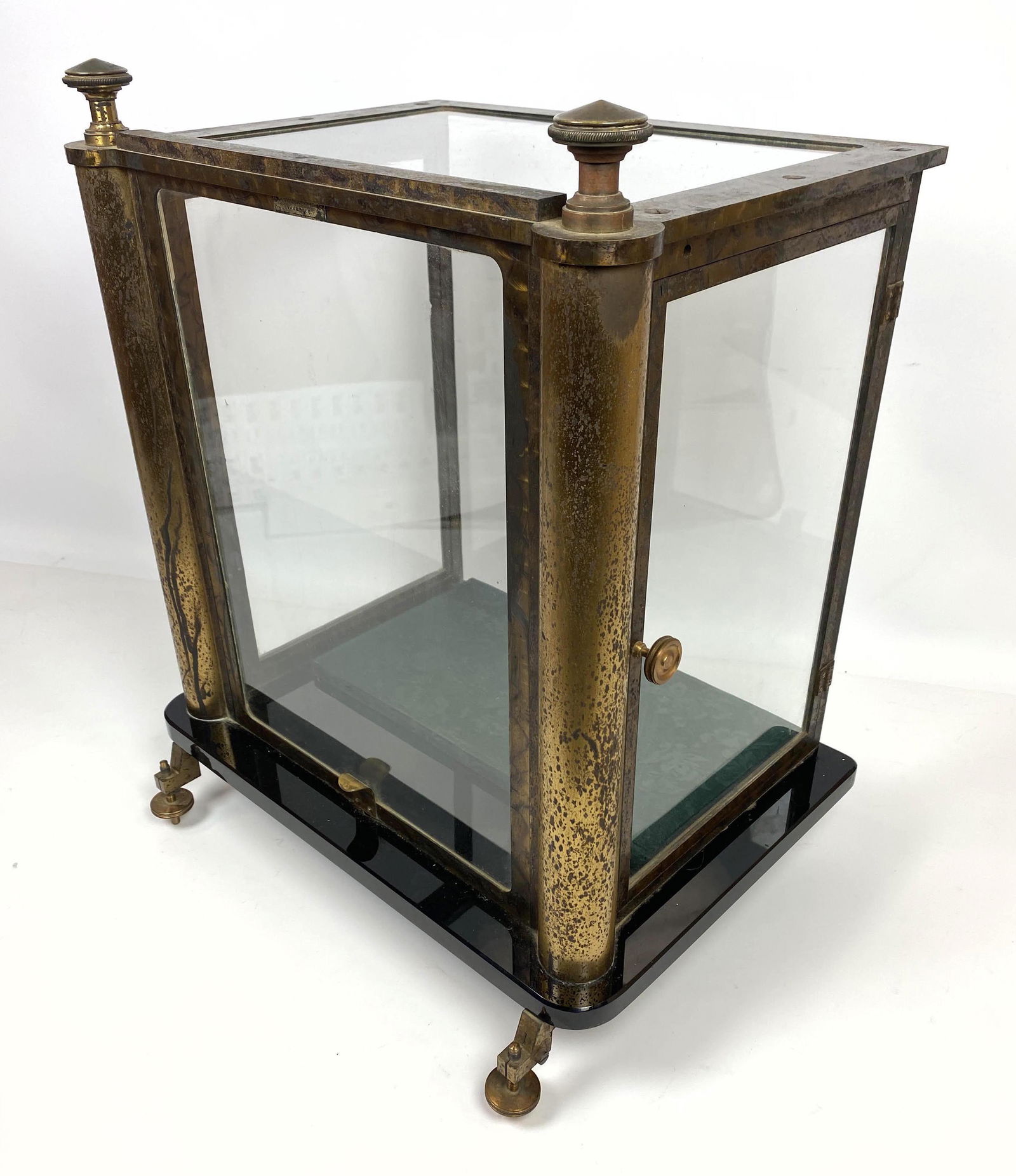 Antique Instrument Case Display.  Brass and Black Glass (1 of 16)