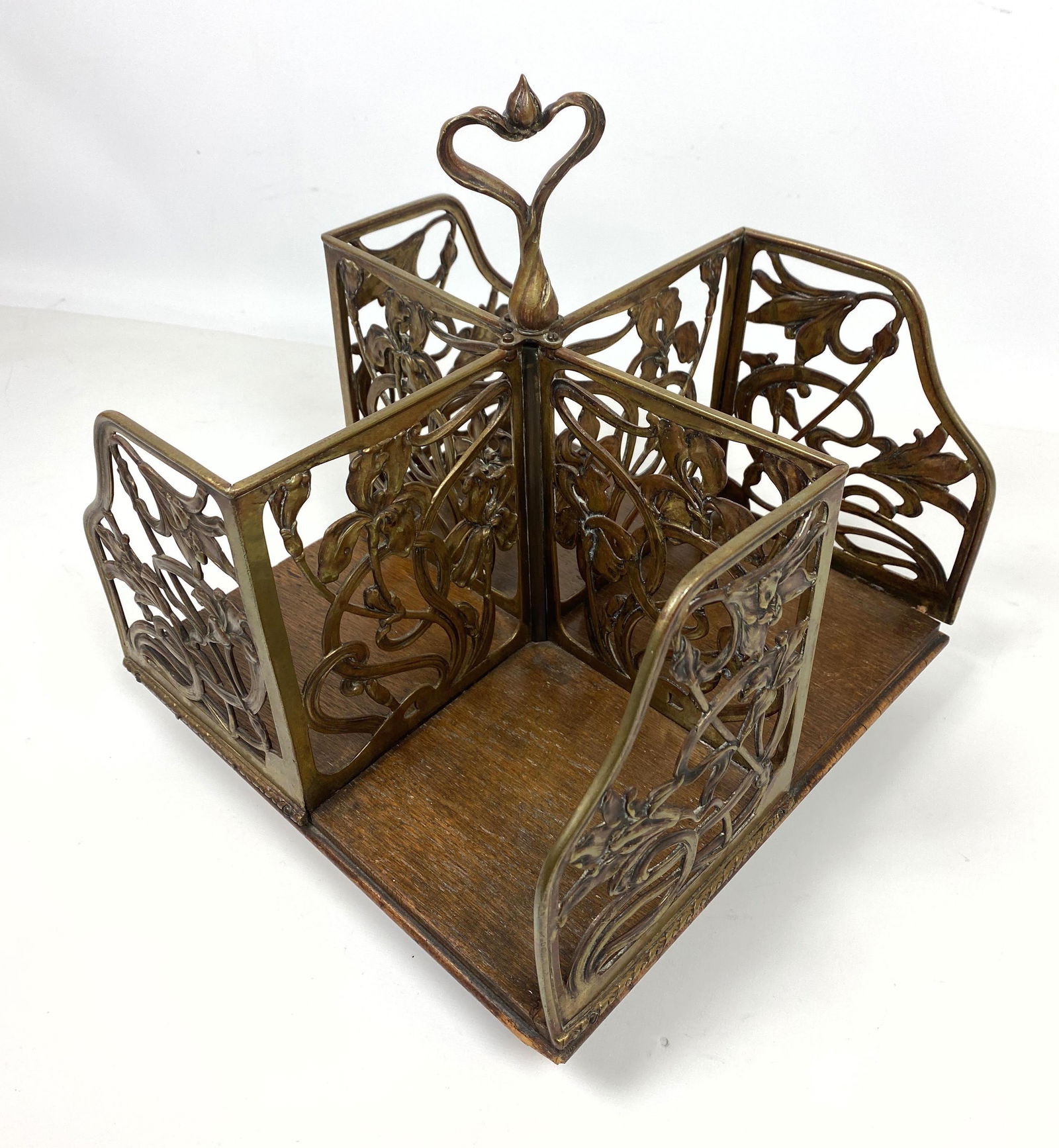 Art Nouveau Style Revolving book Stand. Metal and Wood. (1 of 13)