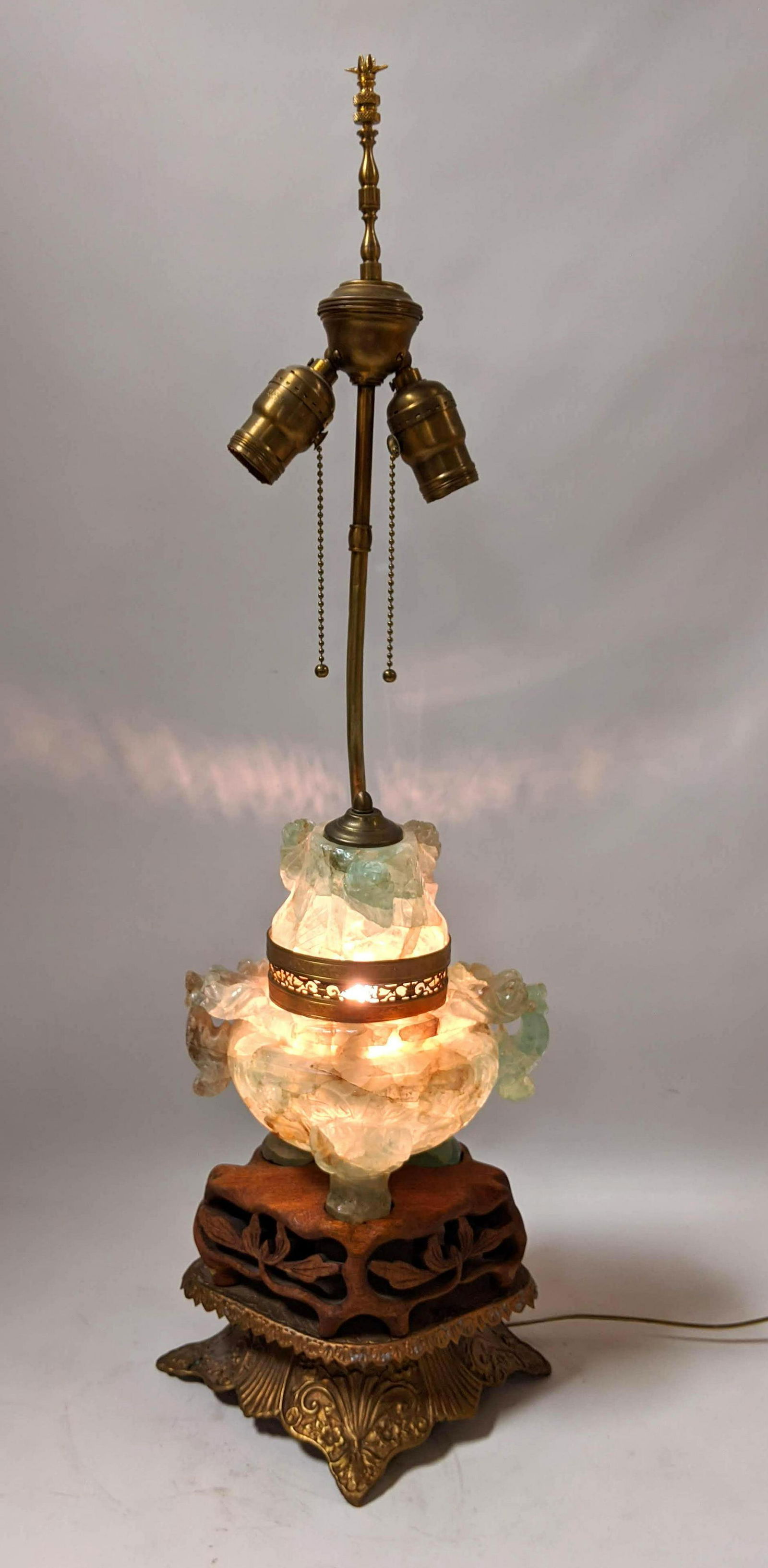 Chinese Carved Green Flourite Table Lamp.  Handled urn (1 of 12)