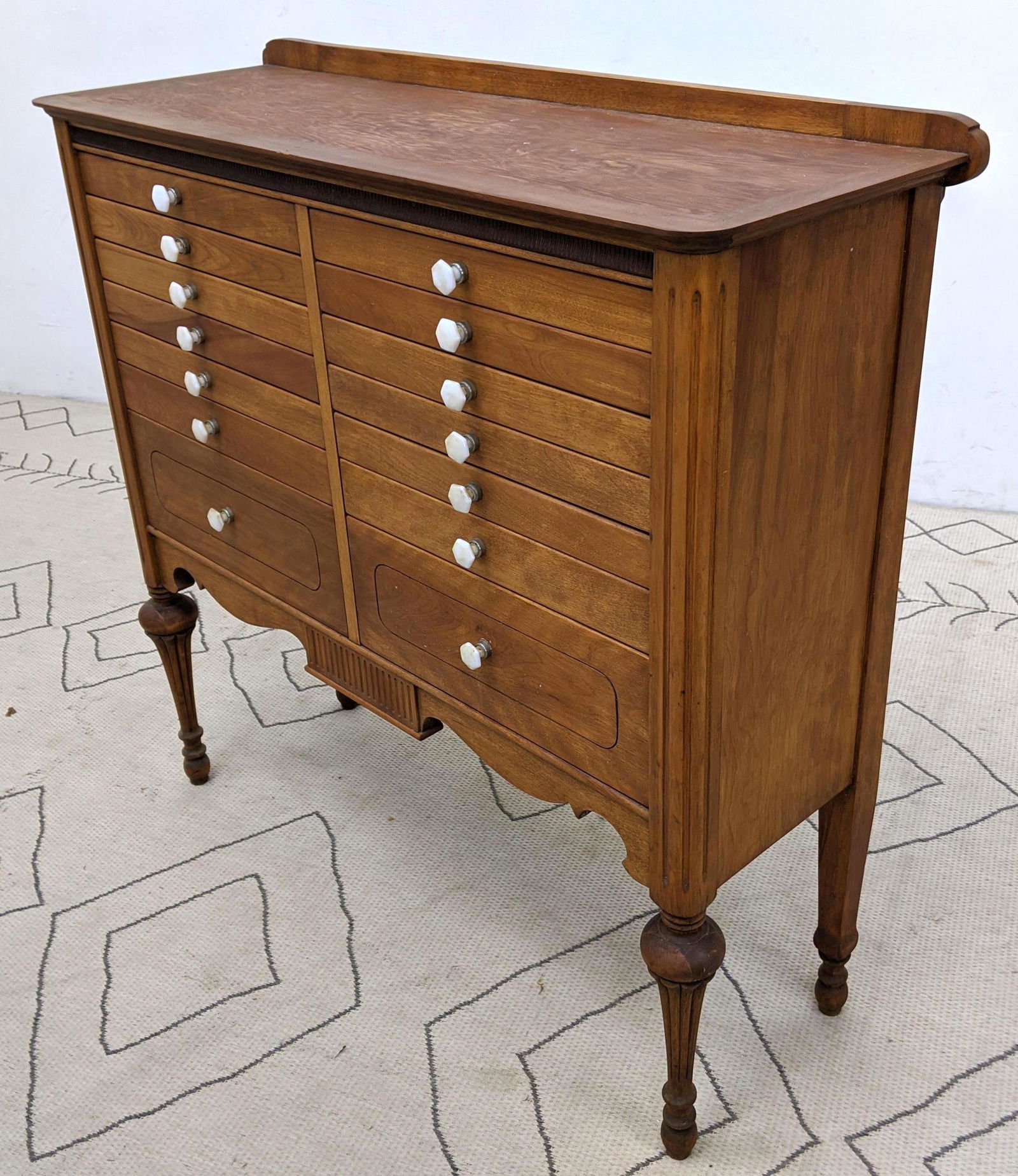 Antique Multi Drawer Cabinet with White Glass Knobs. (1 of 14)