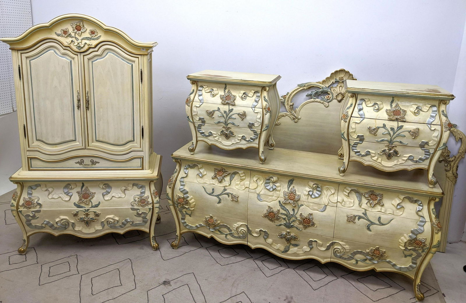 Carved Painted Finish French Provincial Bedroom Set. Bo (1 of 17)