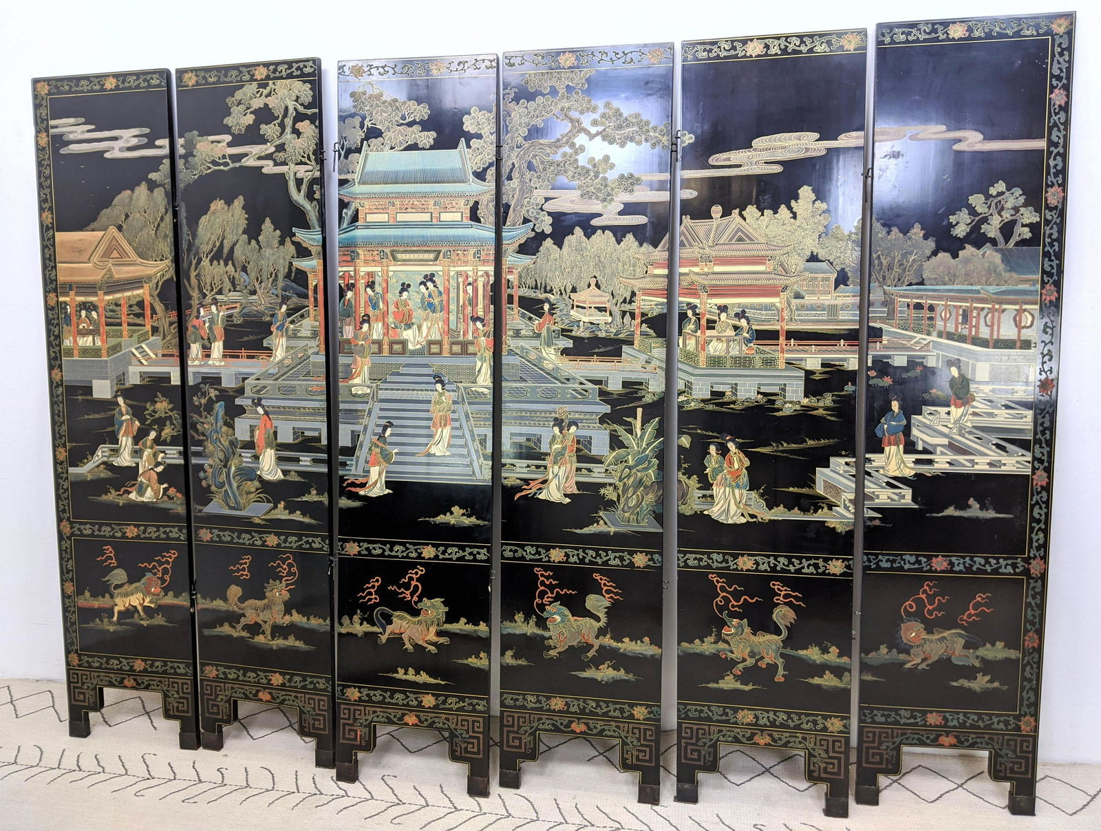 Large 6 Panel Chinese Lacquer Folding Screen Room Divid (1 of 20)