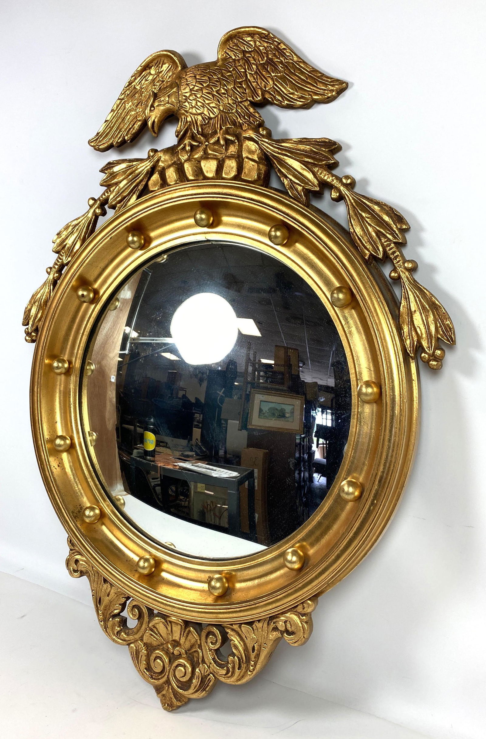Federal Style Bulls Eye Mirror with Eagle Crest. Gold P (1 of 11)