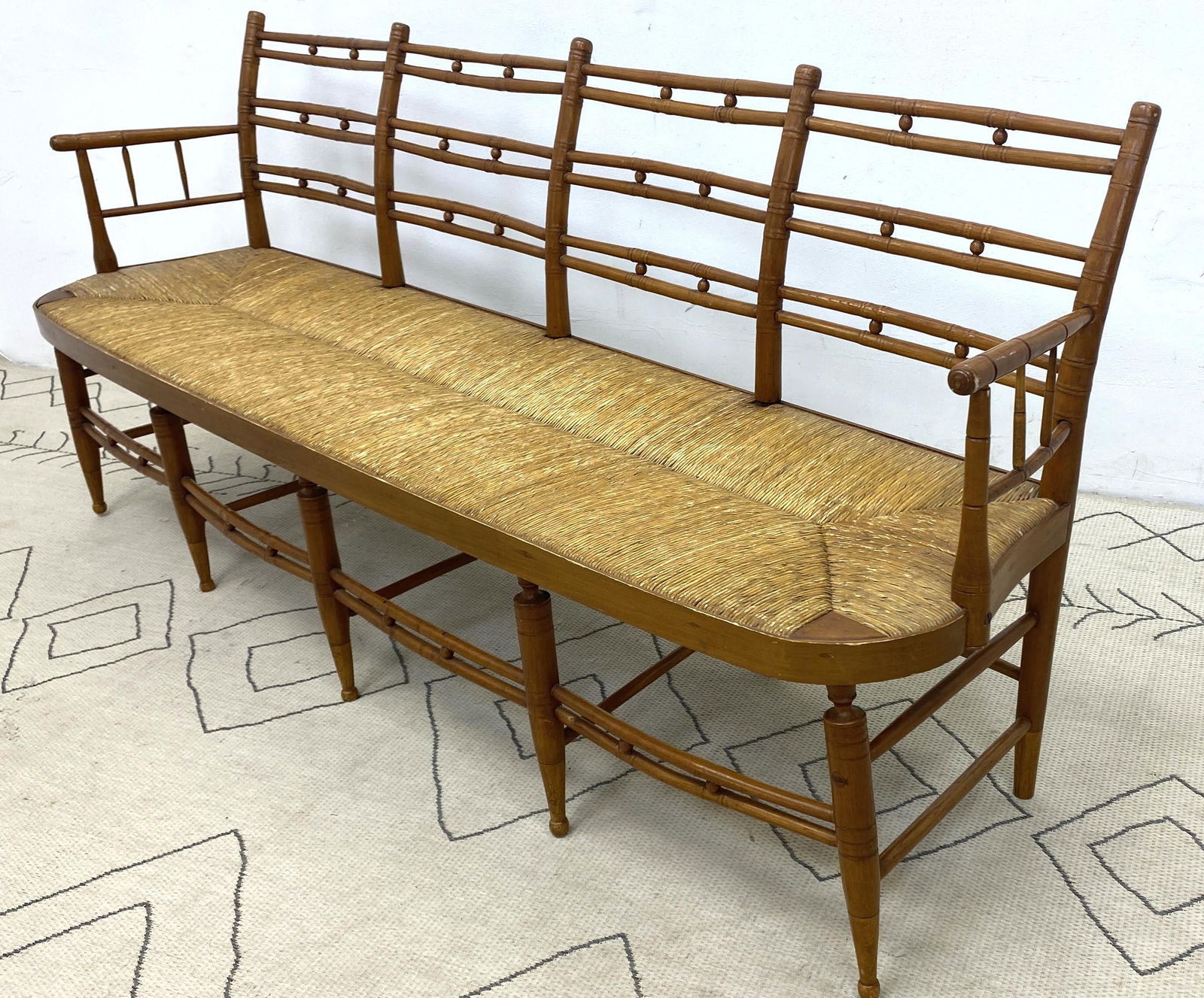 Country French Four Set Bench with Rush Seat. Turned Le (1 of 10)