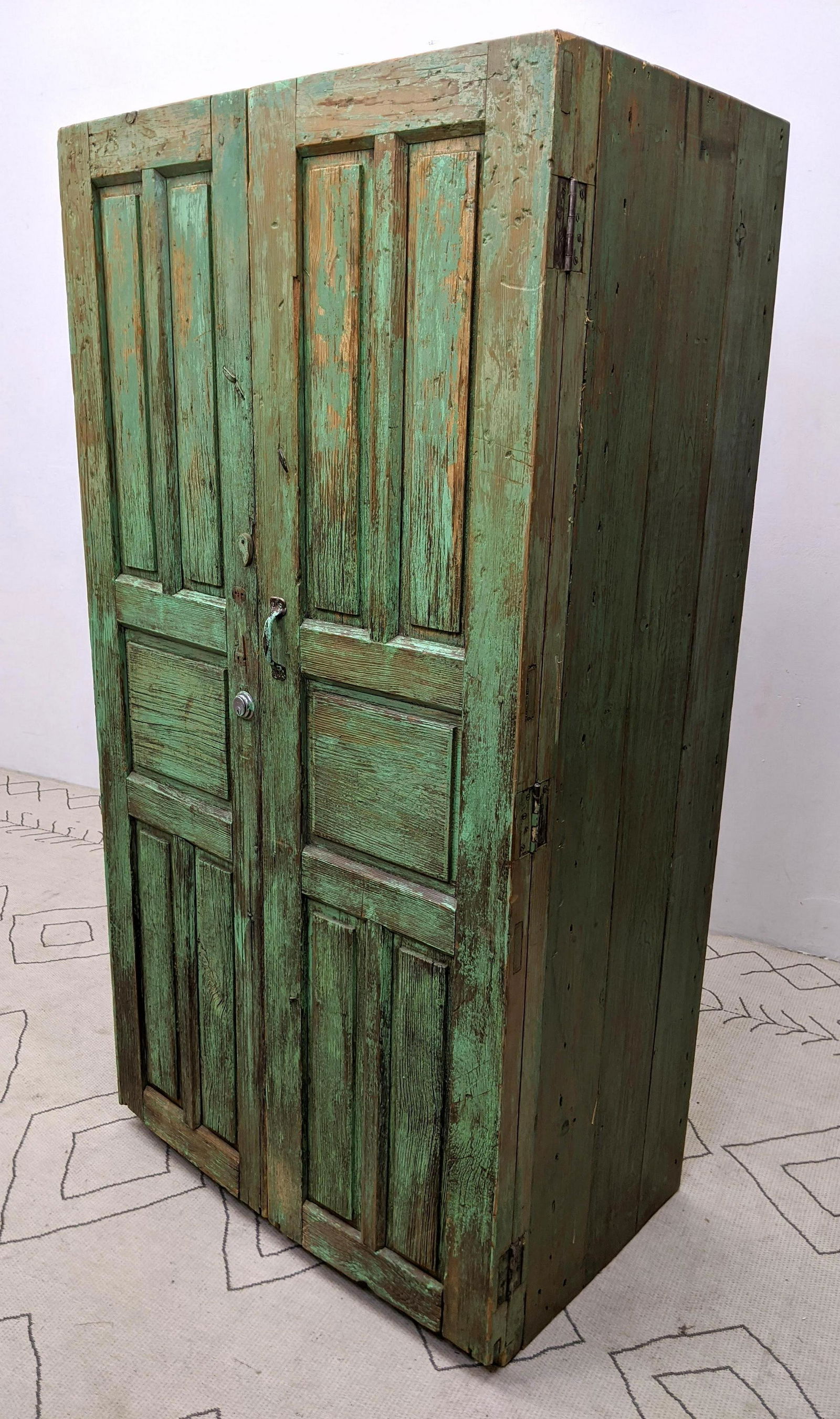Large Paint Decorated Rustic Cabinet. Two door. (1 of 15)