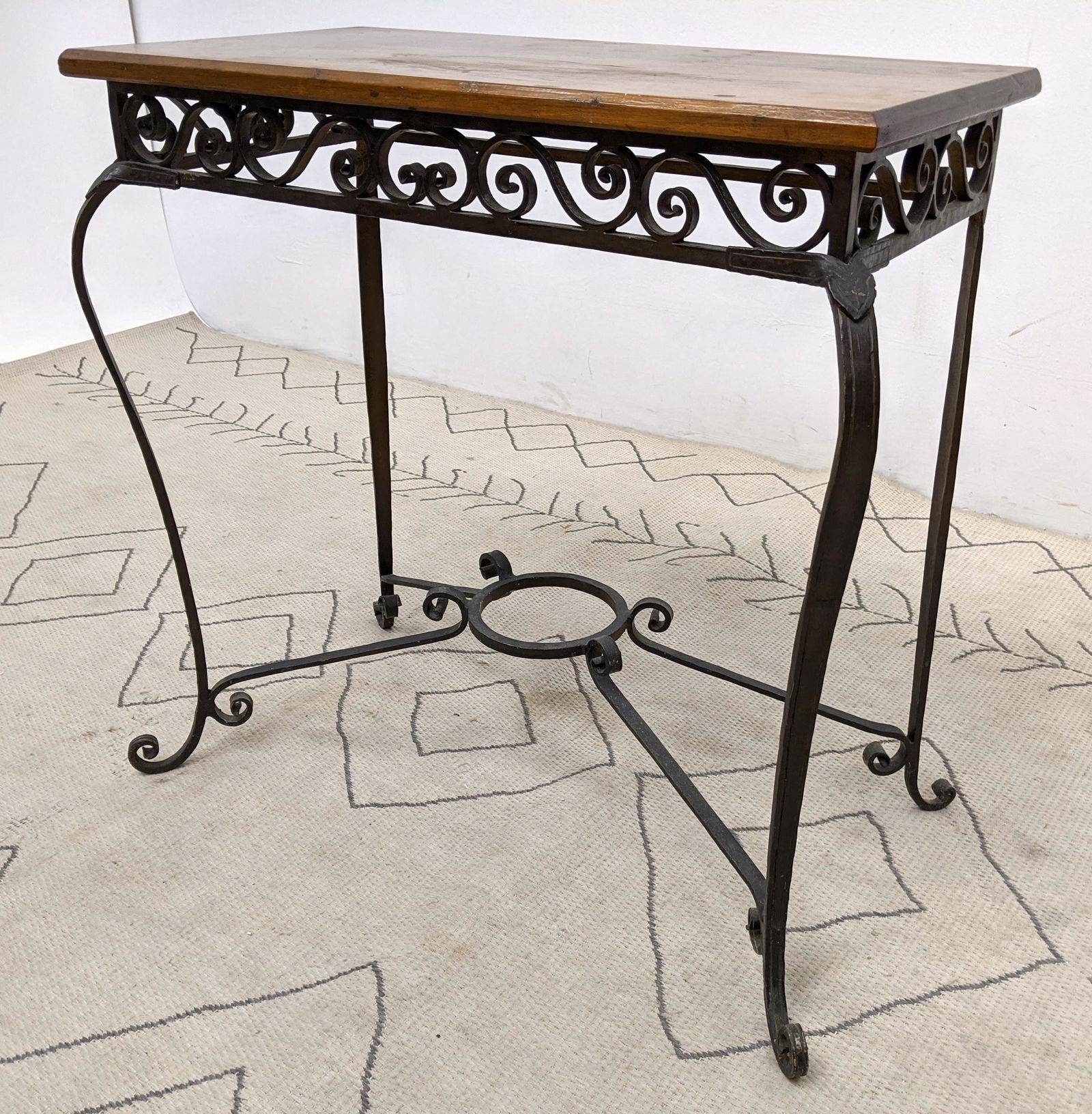 Forged Iron Console Hall Table. Wood Top With Iron Base (1 of 11)