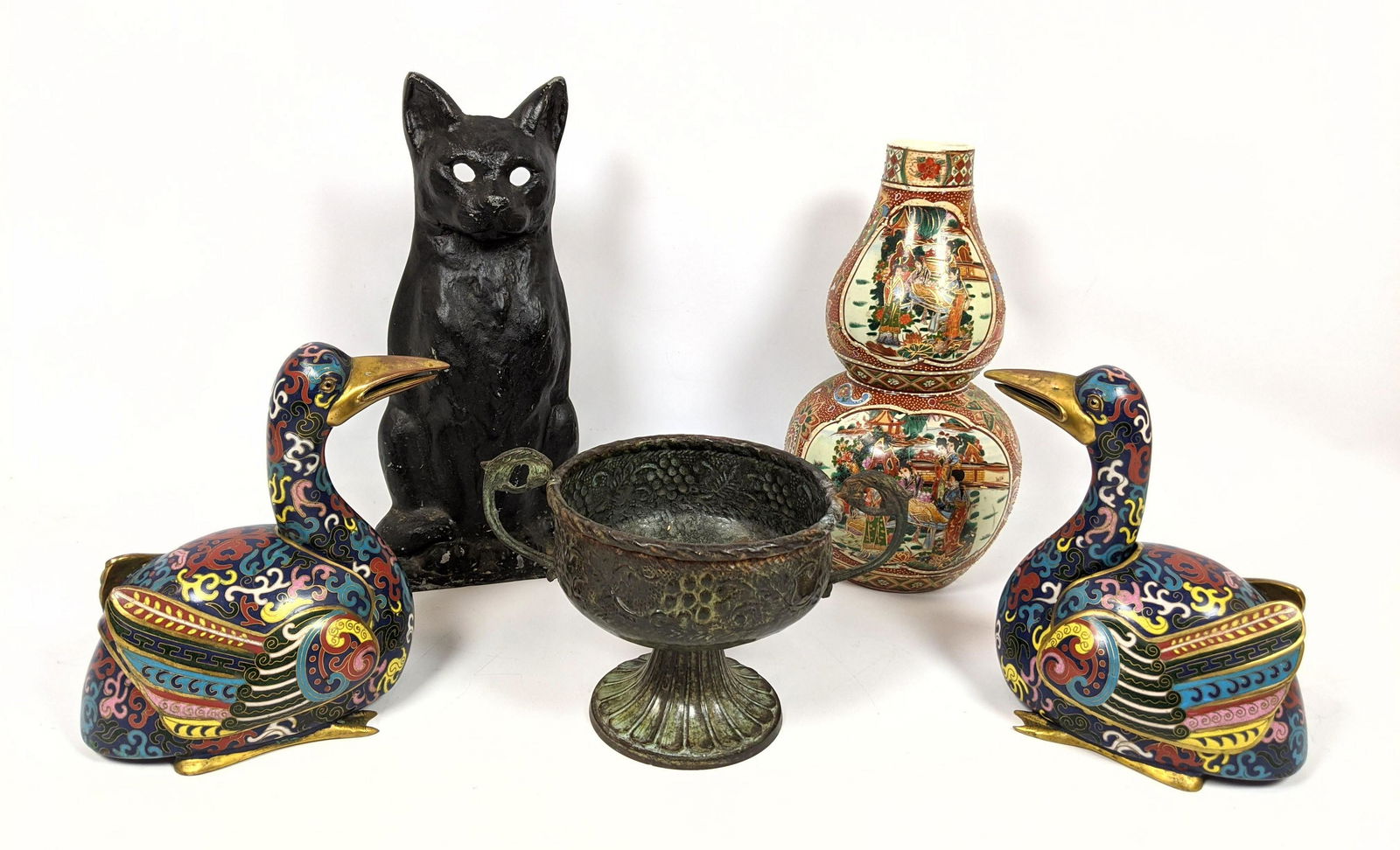 5pcs Metalware and Porcelain Vase.  Cloisonne Ducks. Ir (1 of 19)