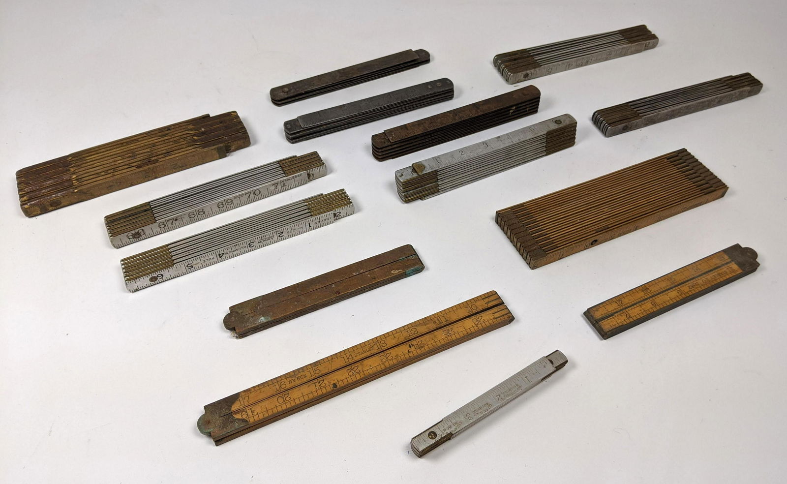 14pcs Vintage Folding Rulers. Metal and wood. (1 of 9)